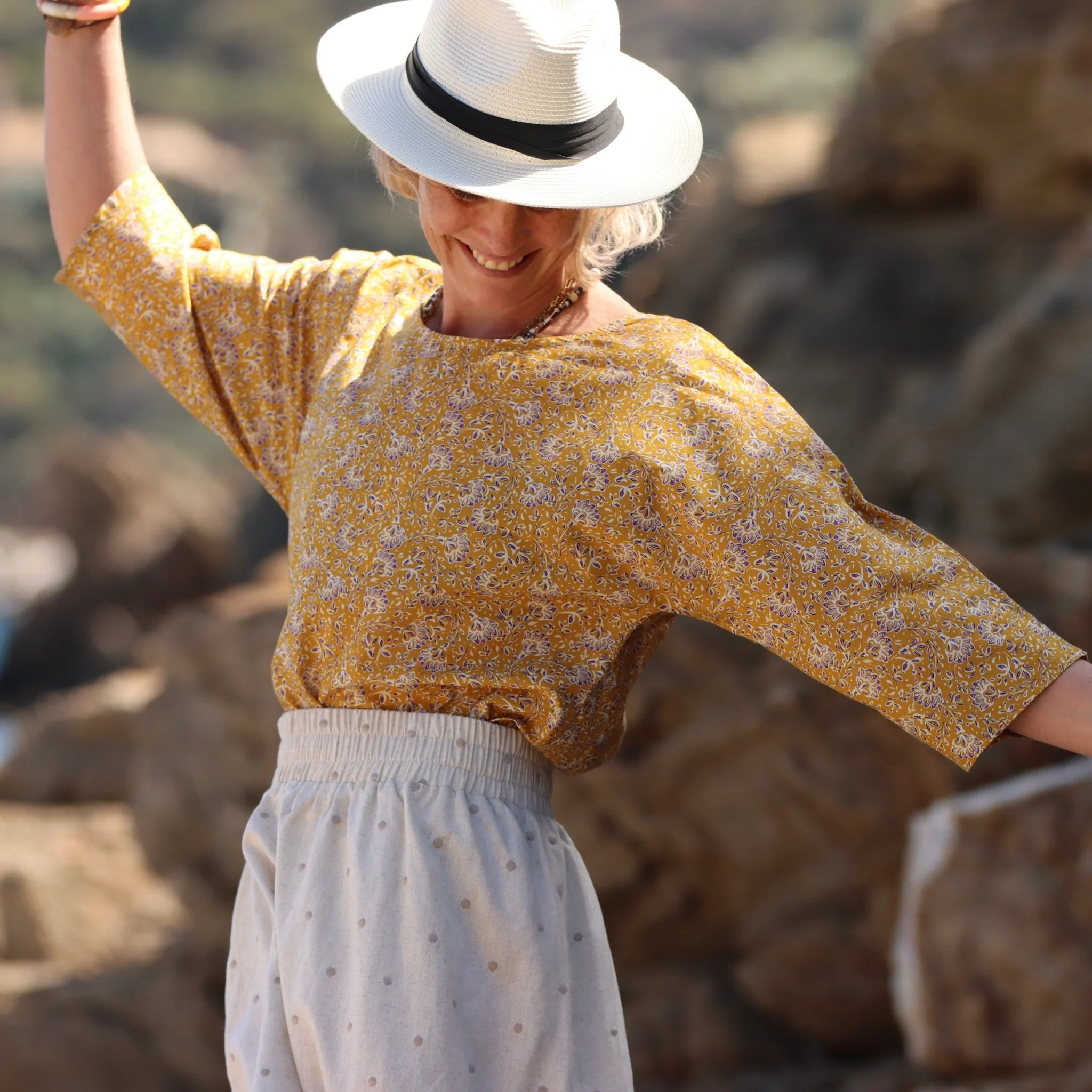 Blouse Yumi - voile de coton prune-canelle - Image 8