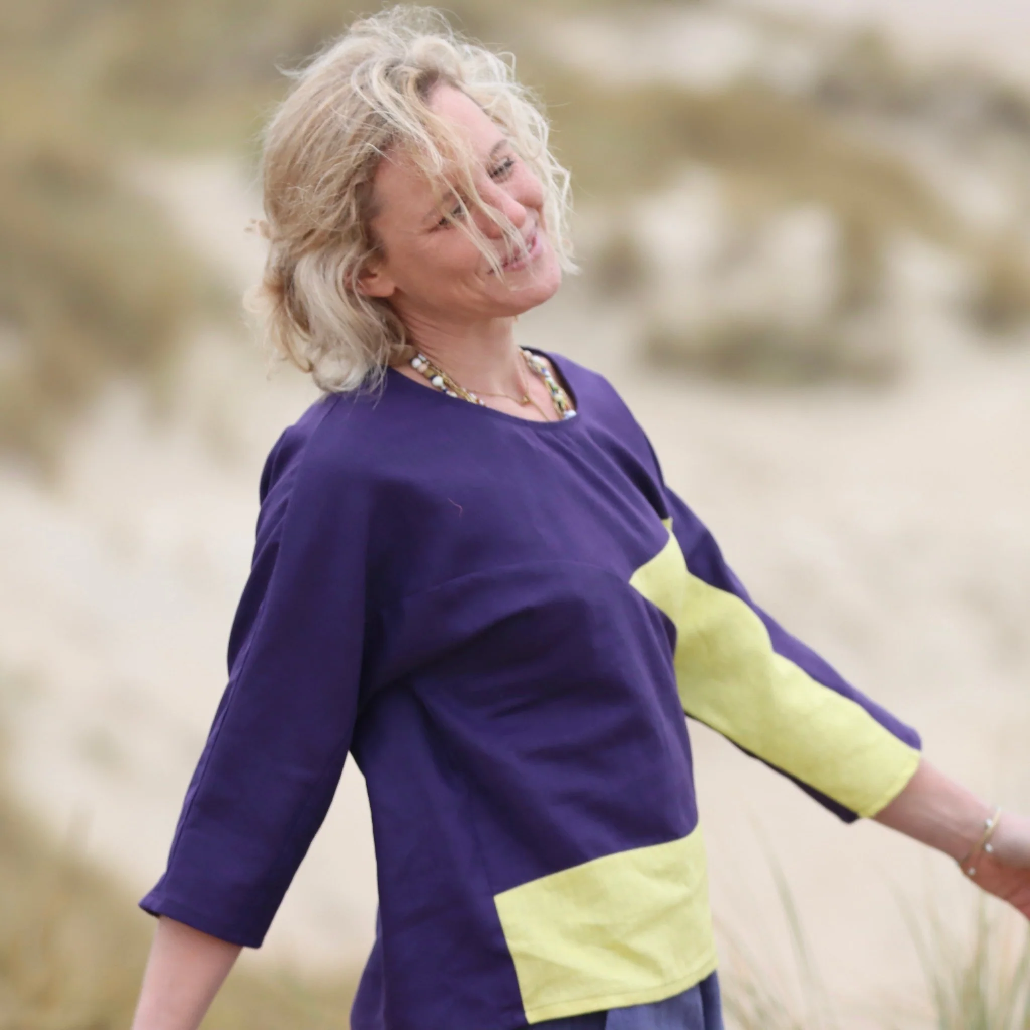 Blouse Yumi patchwork "Cabourg" en lin - Image 4