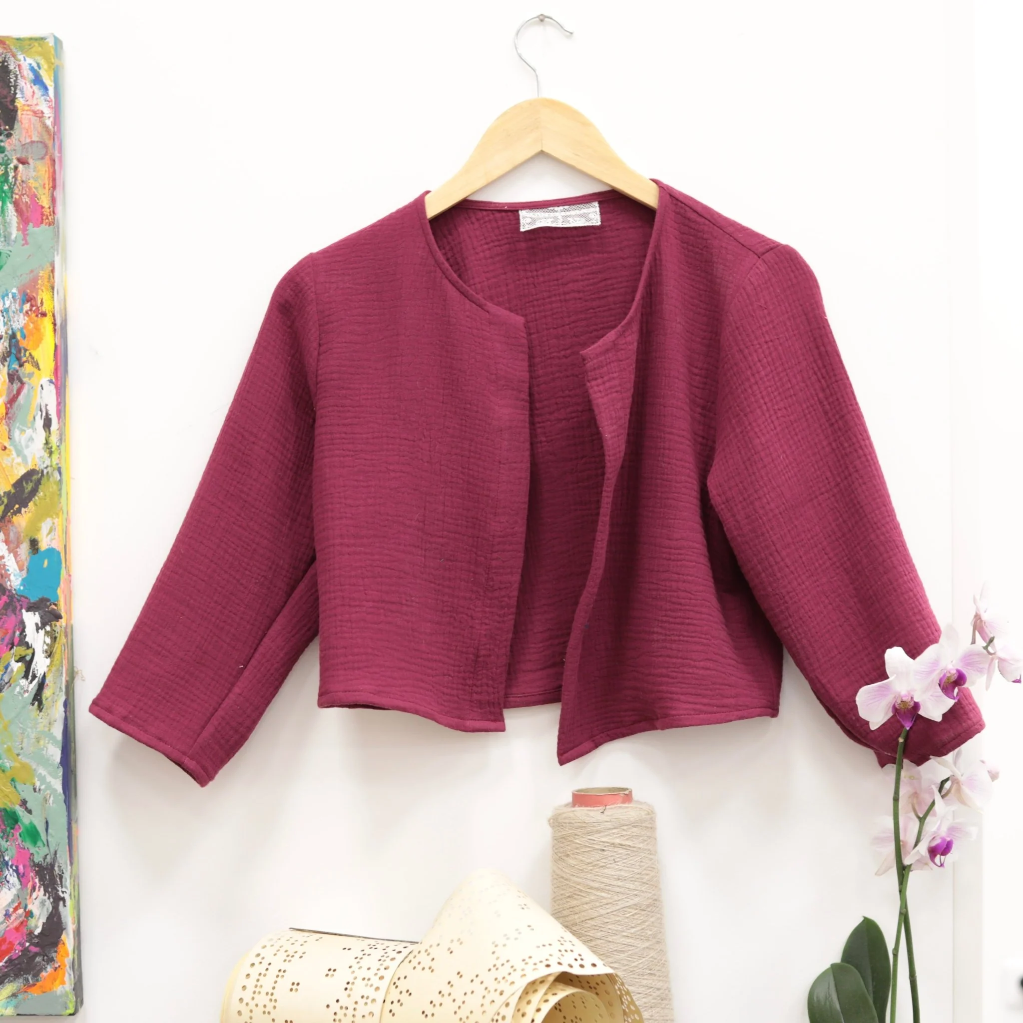 Boléro Ange - Double gaze de coton cerise noire - Image 8