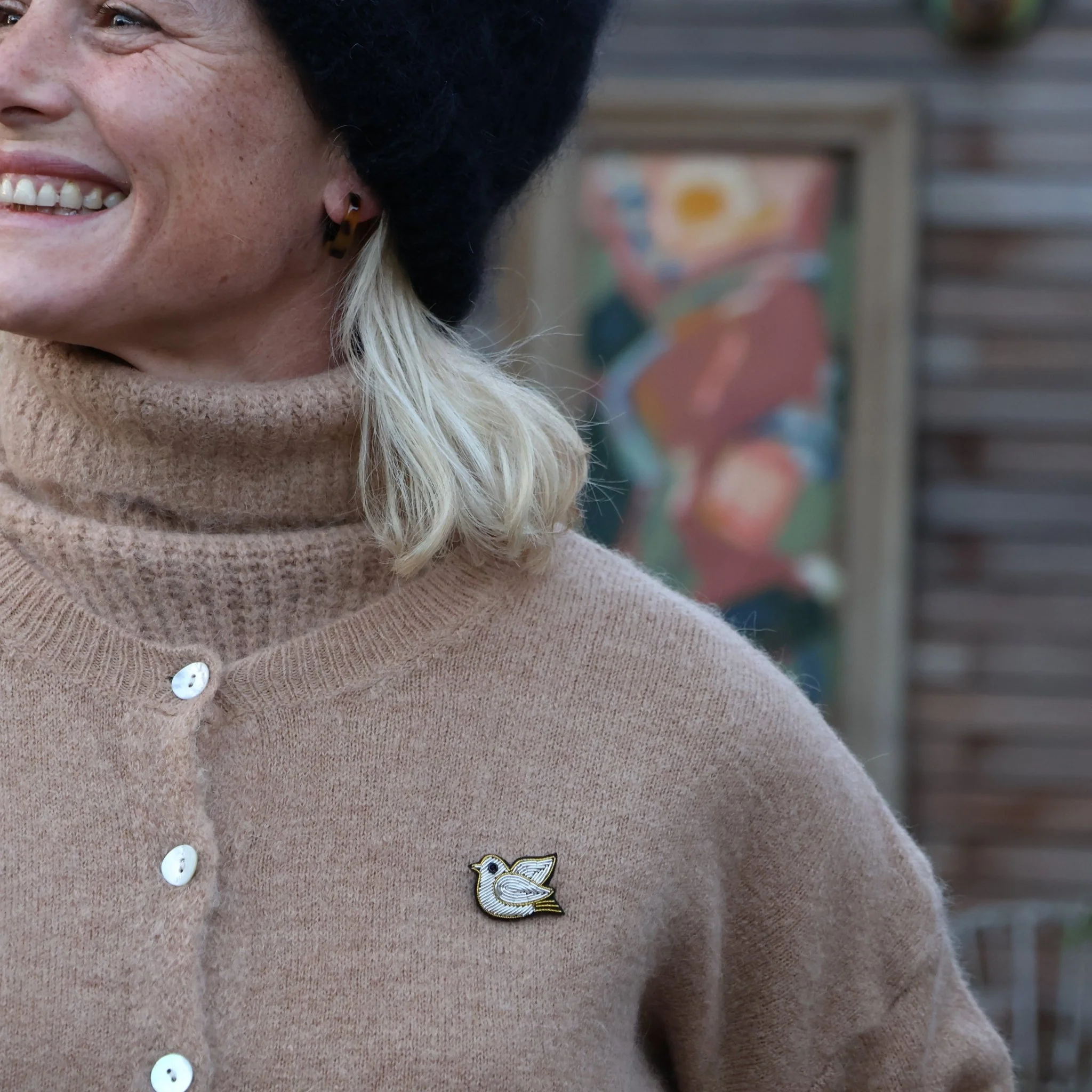 Broche brodée moineau - Image 4