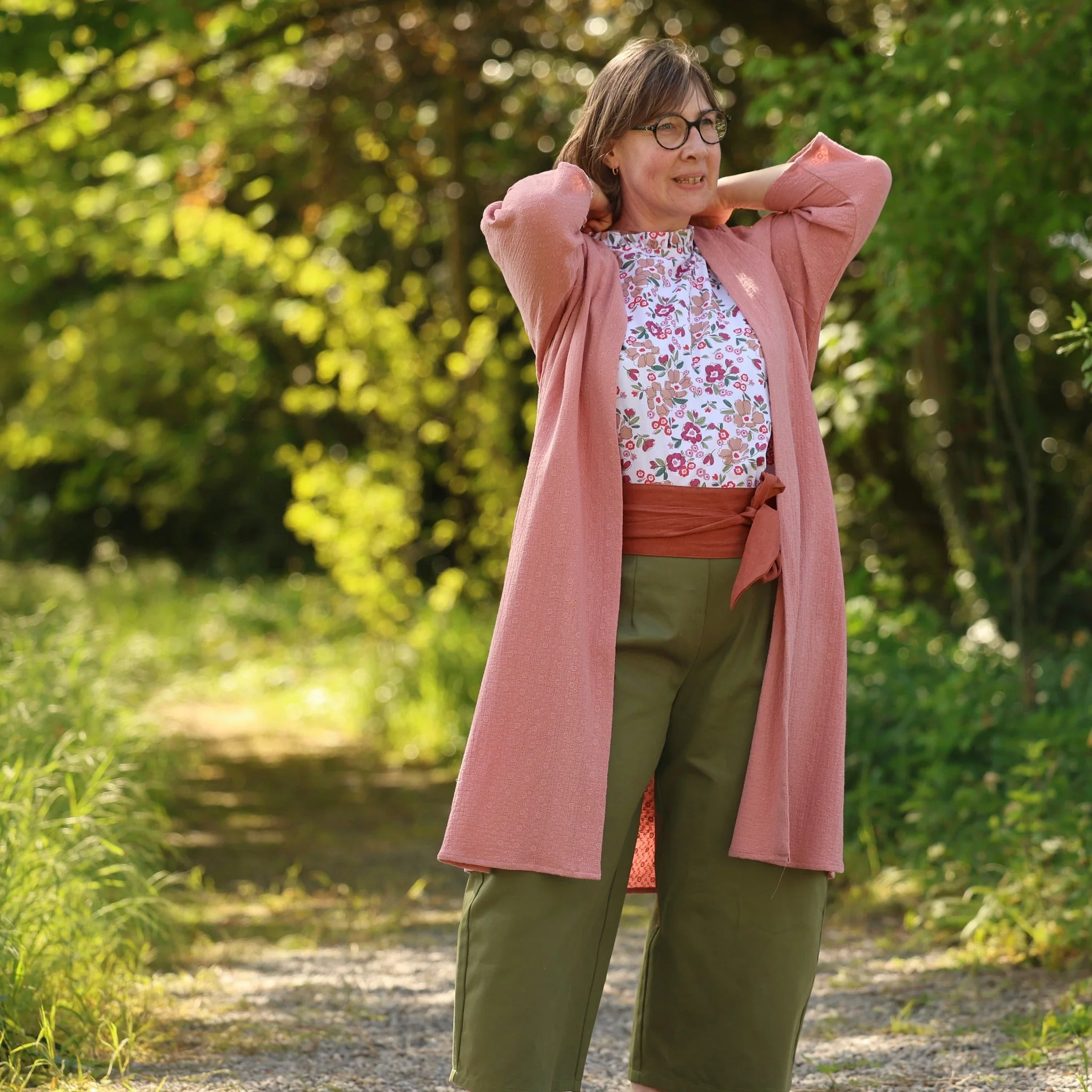 Calixte - Double gaze de coton brodé rose boisé - Image 14