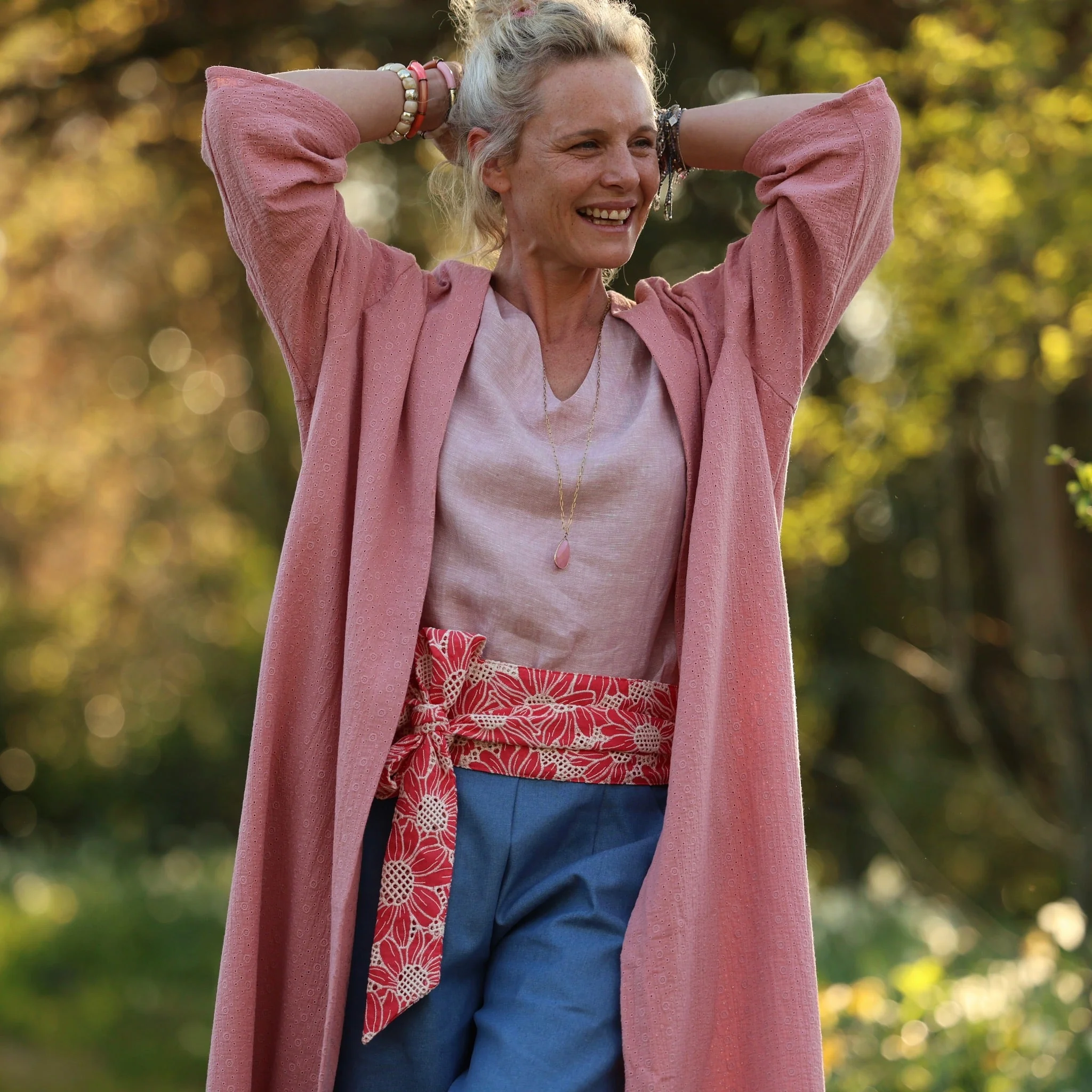 Calixte - Double gaze de coton brodé rose boisé - Image 19