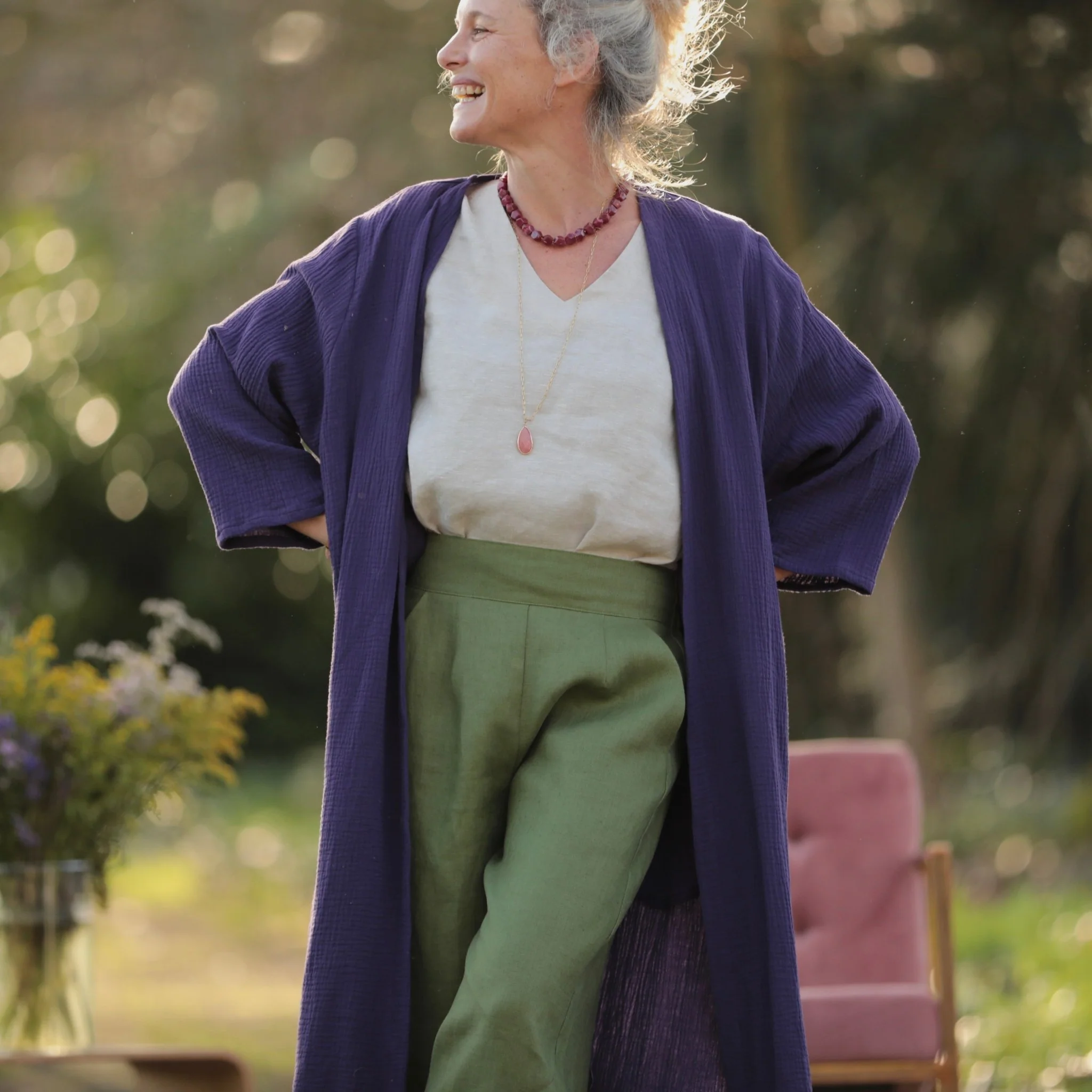 Calixte - Double gaze de coton aubergine - Image 4