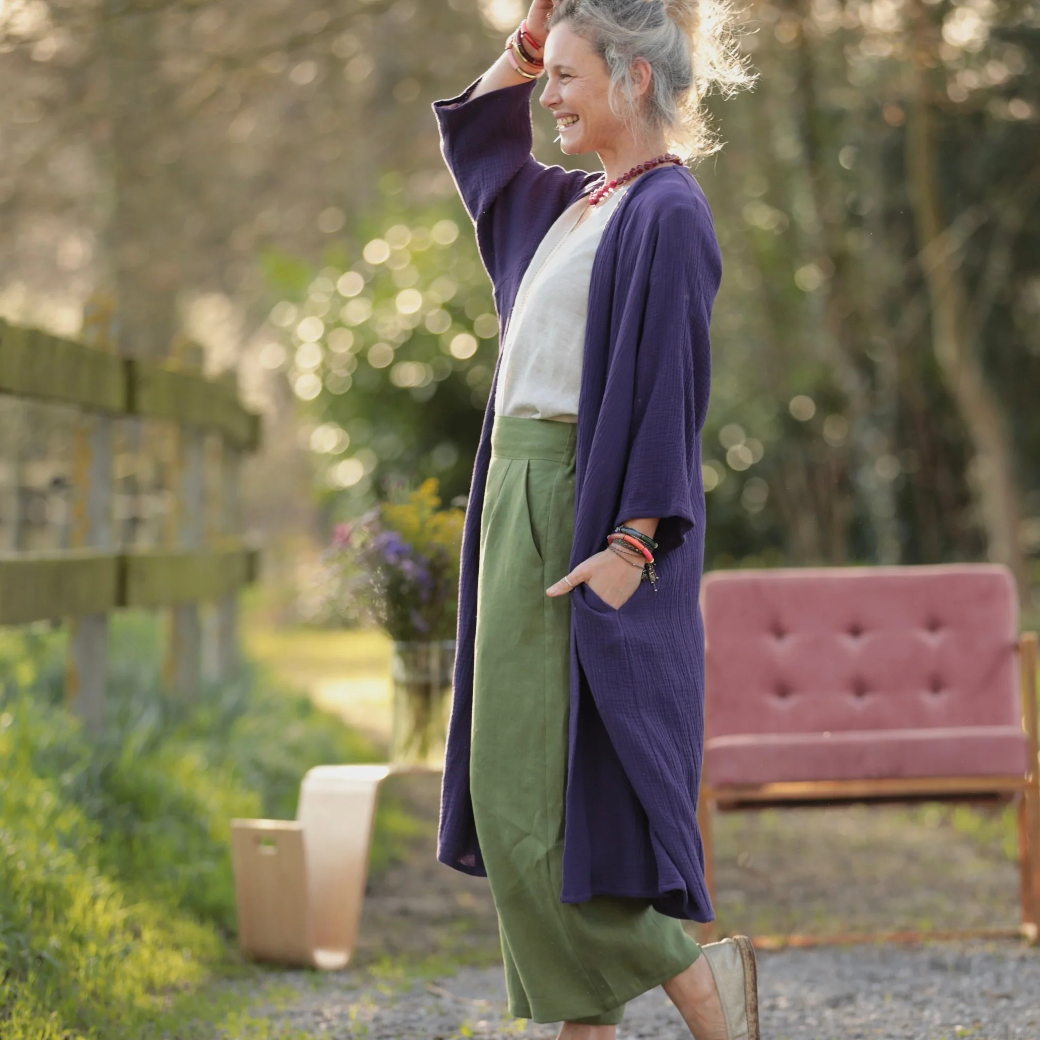 Calixte - Double gaze de coton aubergine - Image 5