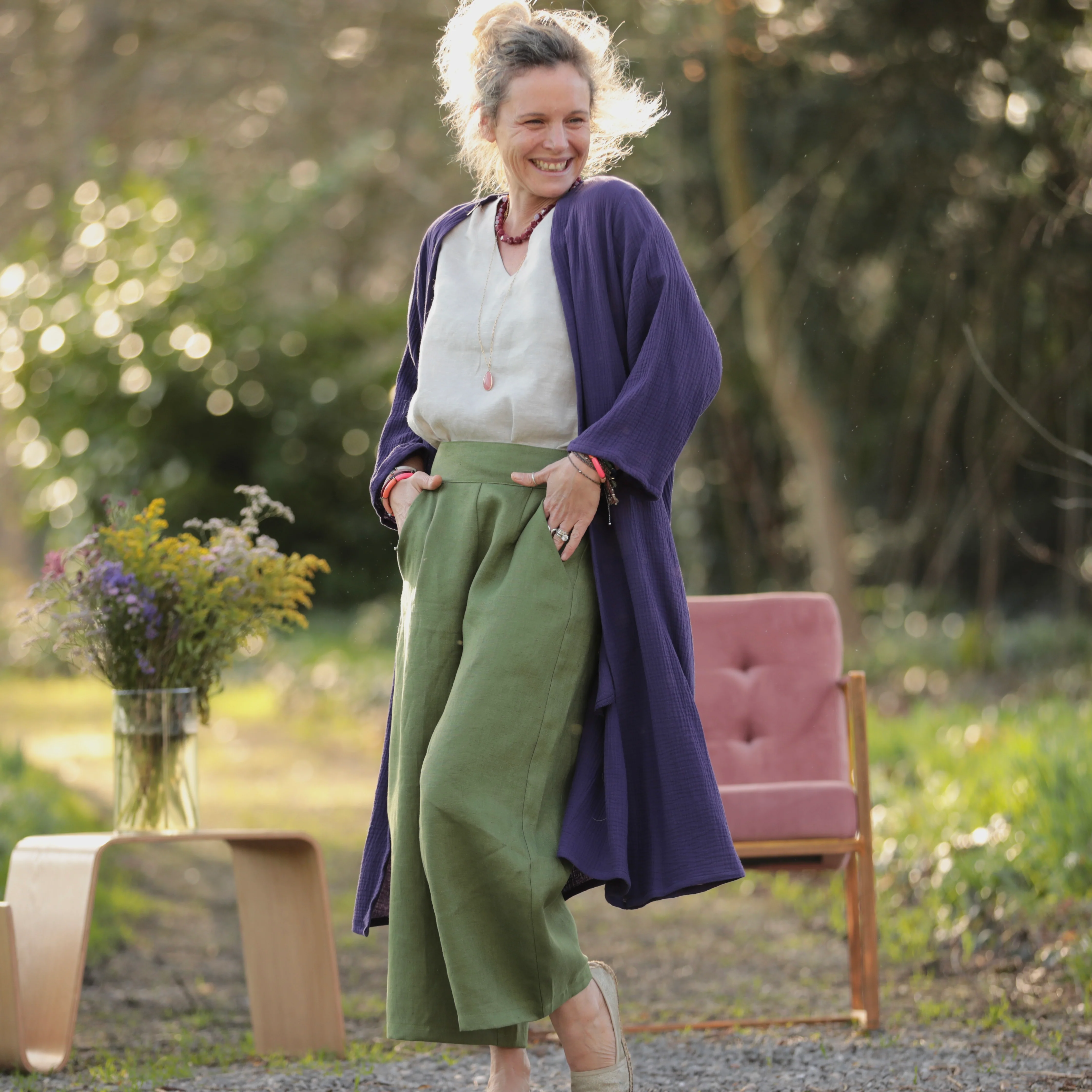 Calixte - Double gaze de coton aubergine - Image 7