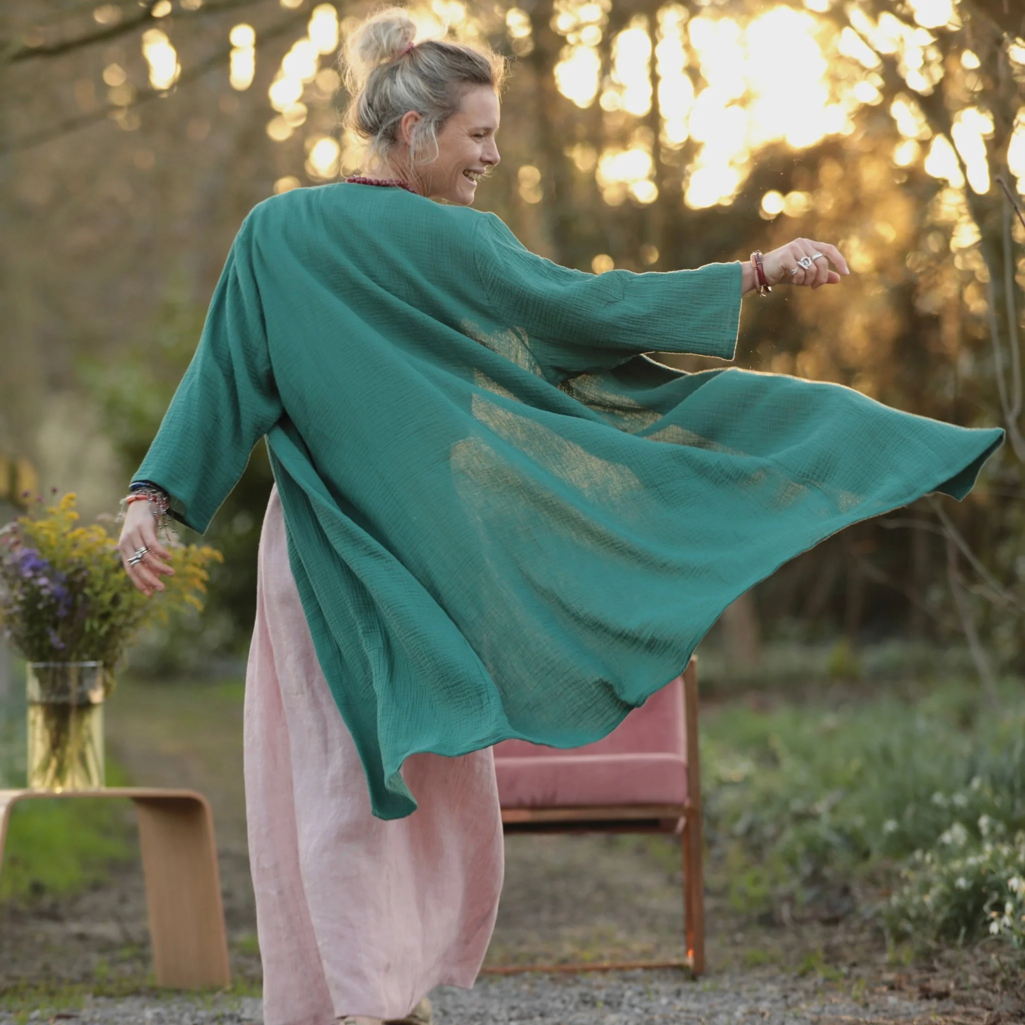Calixte - Double gaze de coton vert printemps - Image 6