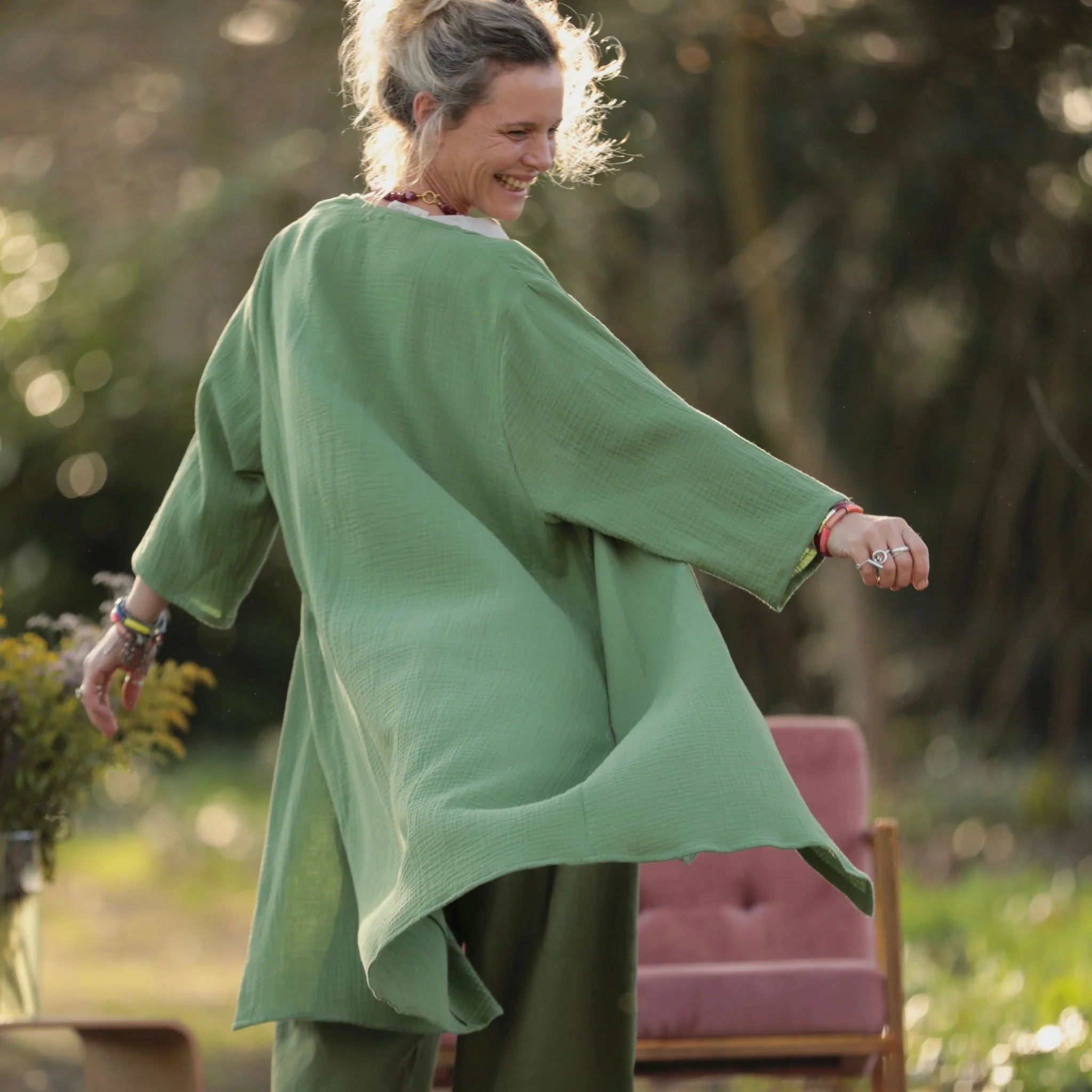Calixte - Double gaze de coton vert menthe - Image 3
