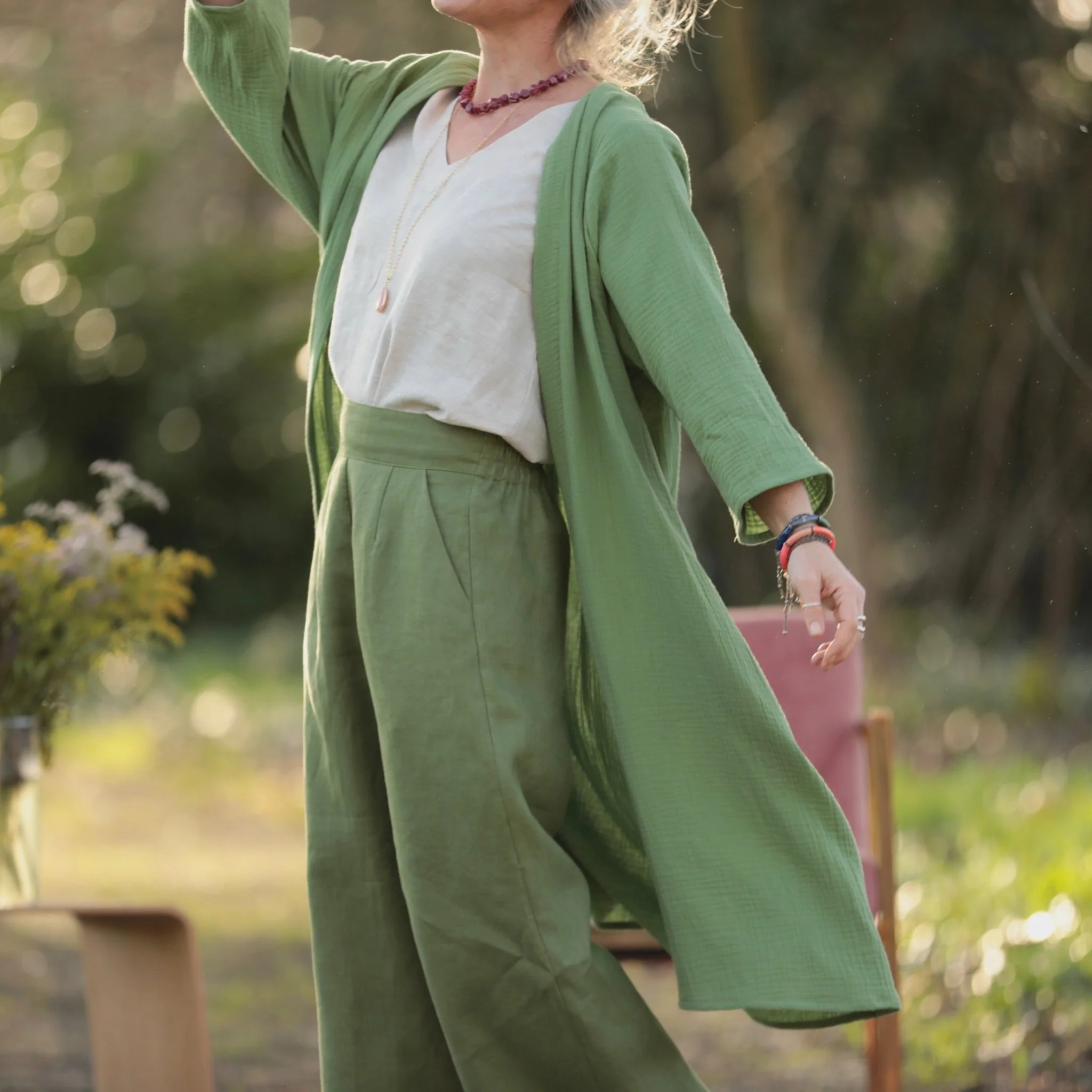 Calixte - Double gaze de coton vert menthe - Image 8