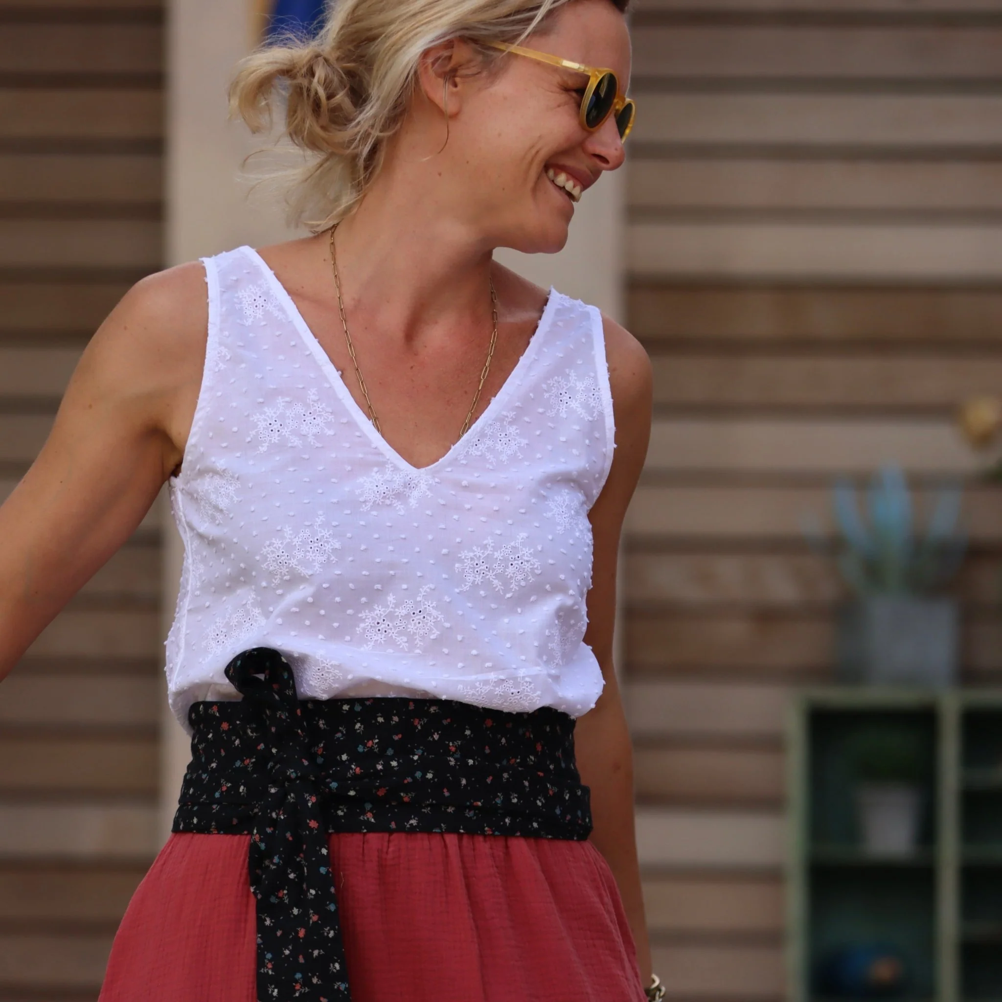 Ceinture Anita Double gaze de coton imprimé fleurs du soir - Image 7