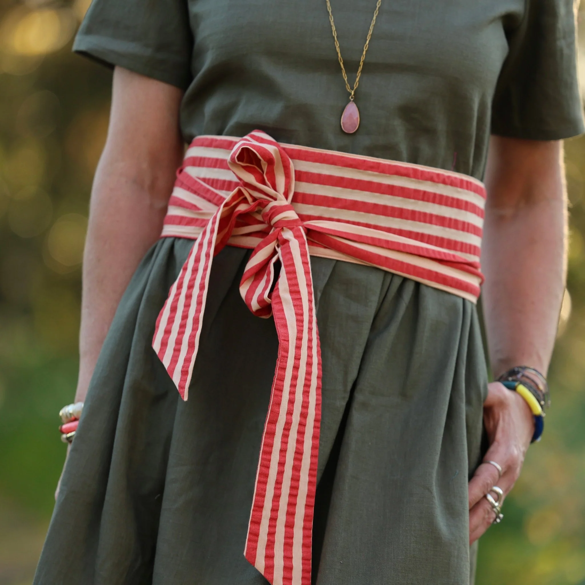 Ceinture Anita – Seersucker rayé rouge orangé