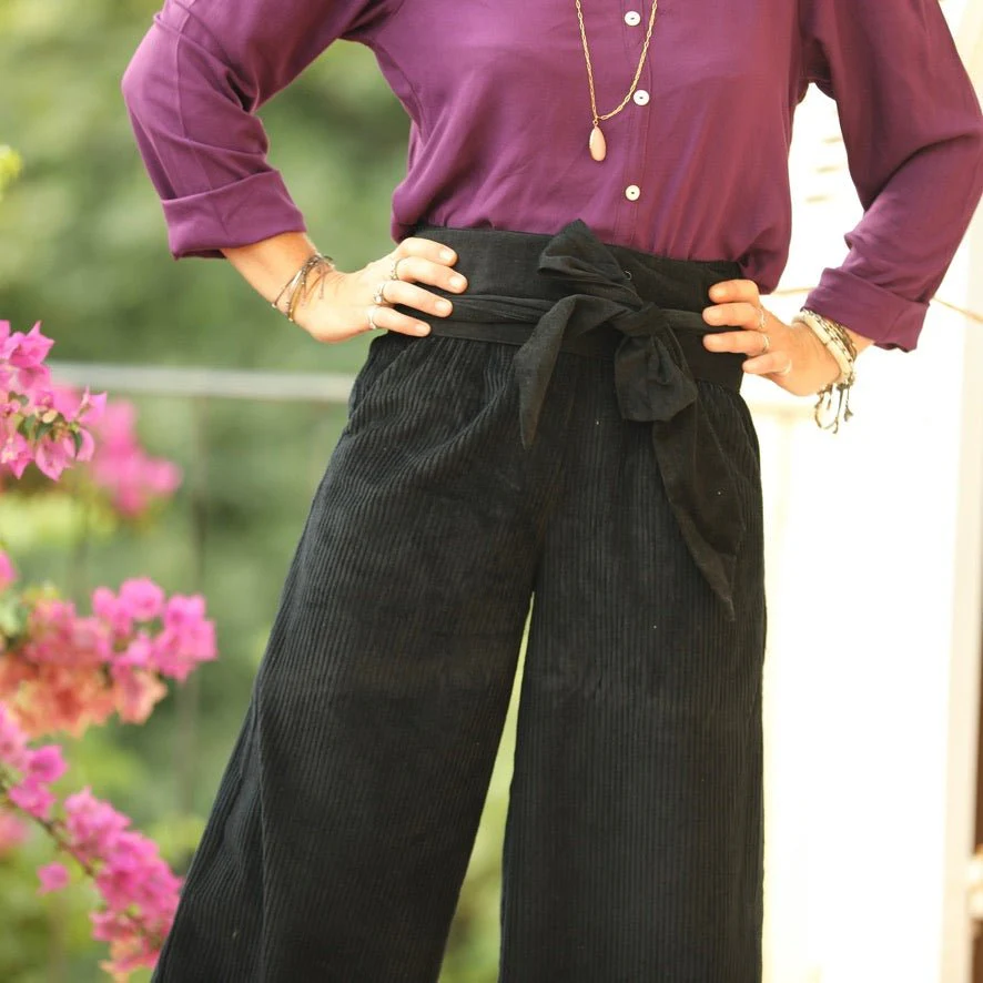Ceinture Anita  - velours de coton milleraies noir - Image 2
