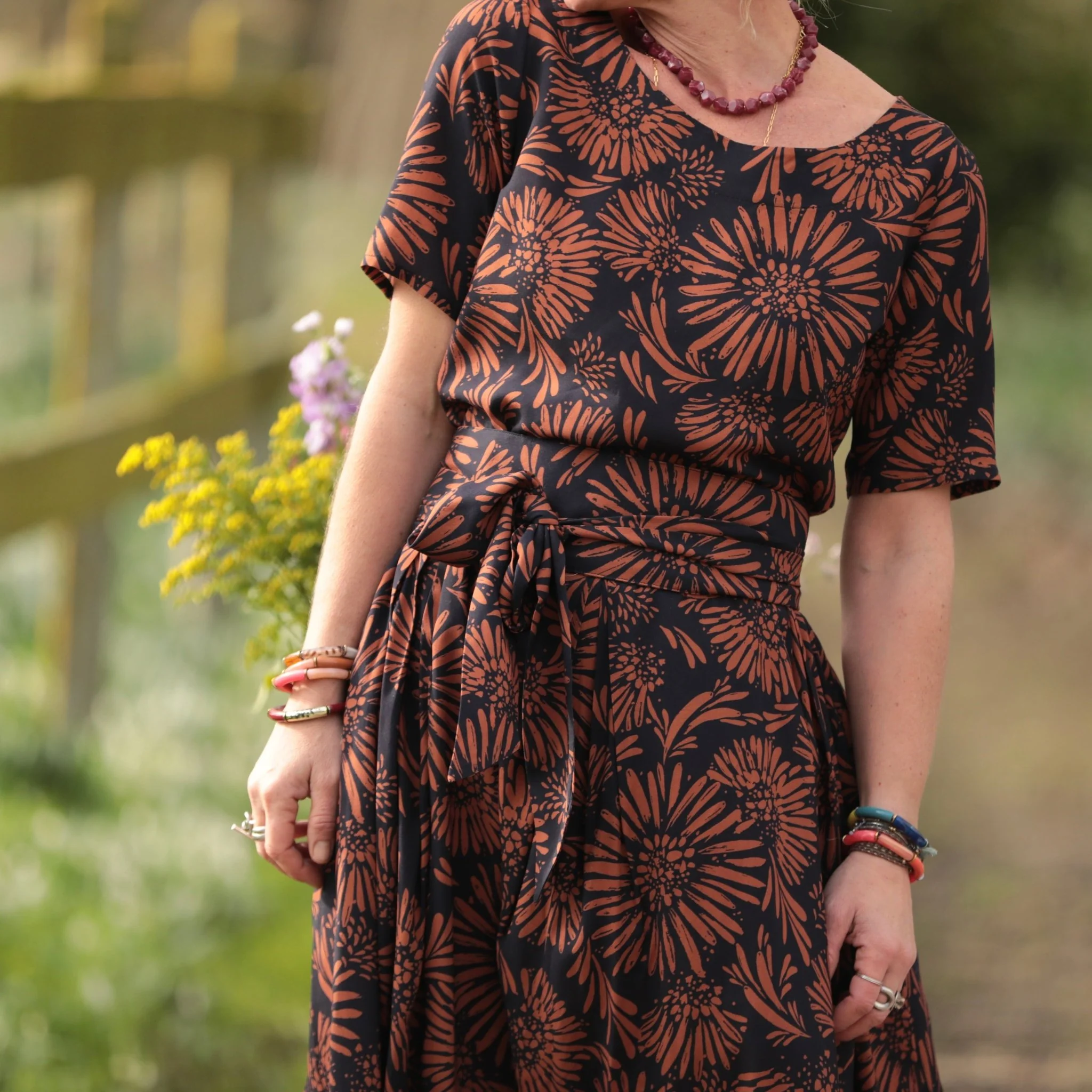 Ceinture Anita - Viscose fleurie camel