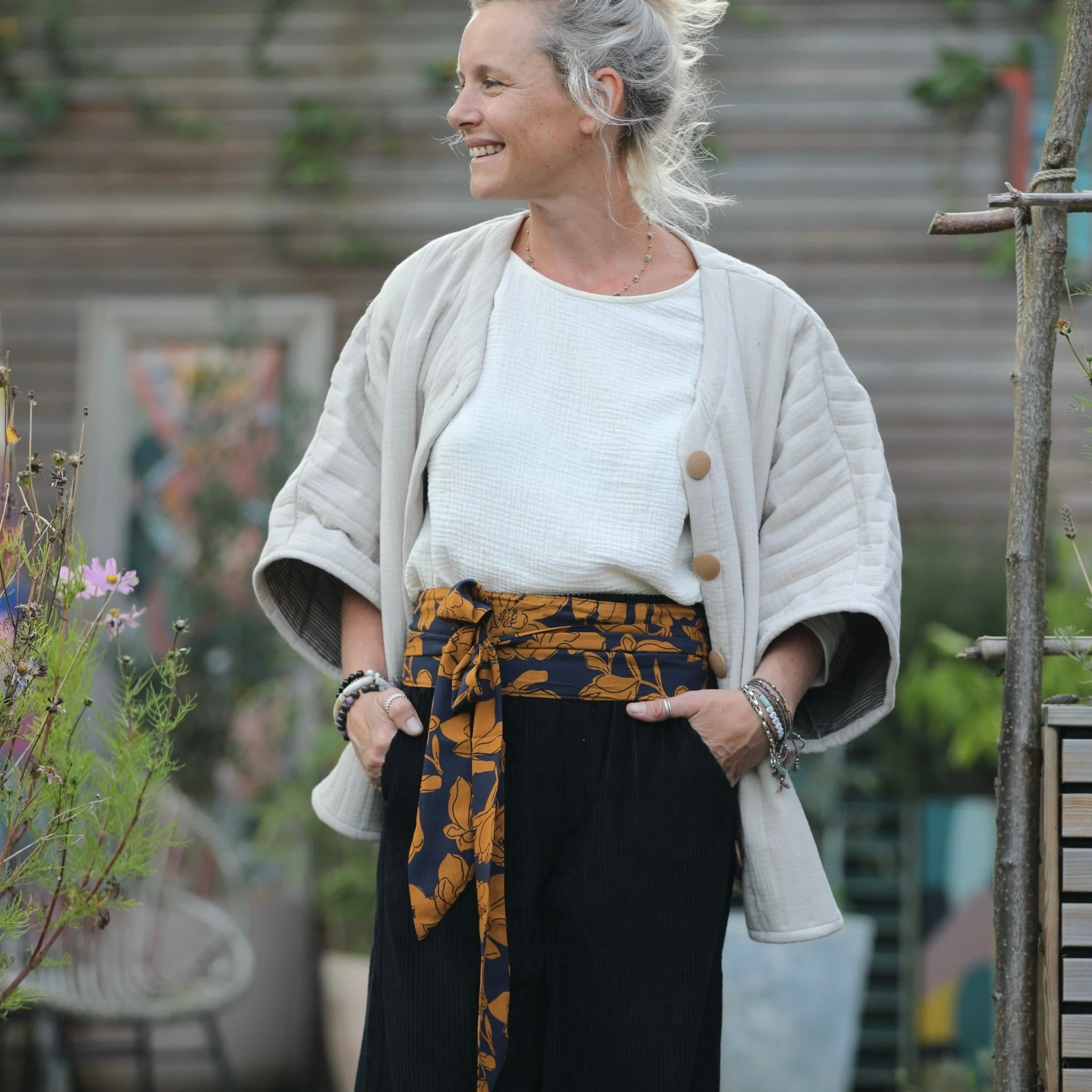 Ceinture Anita  - viscose fleuri marine/camel - Image 4