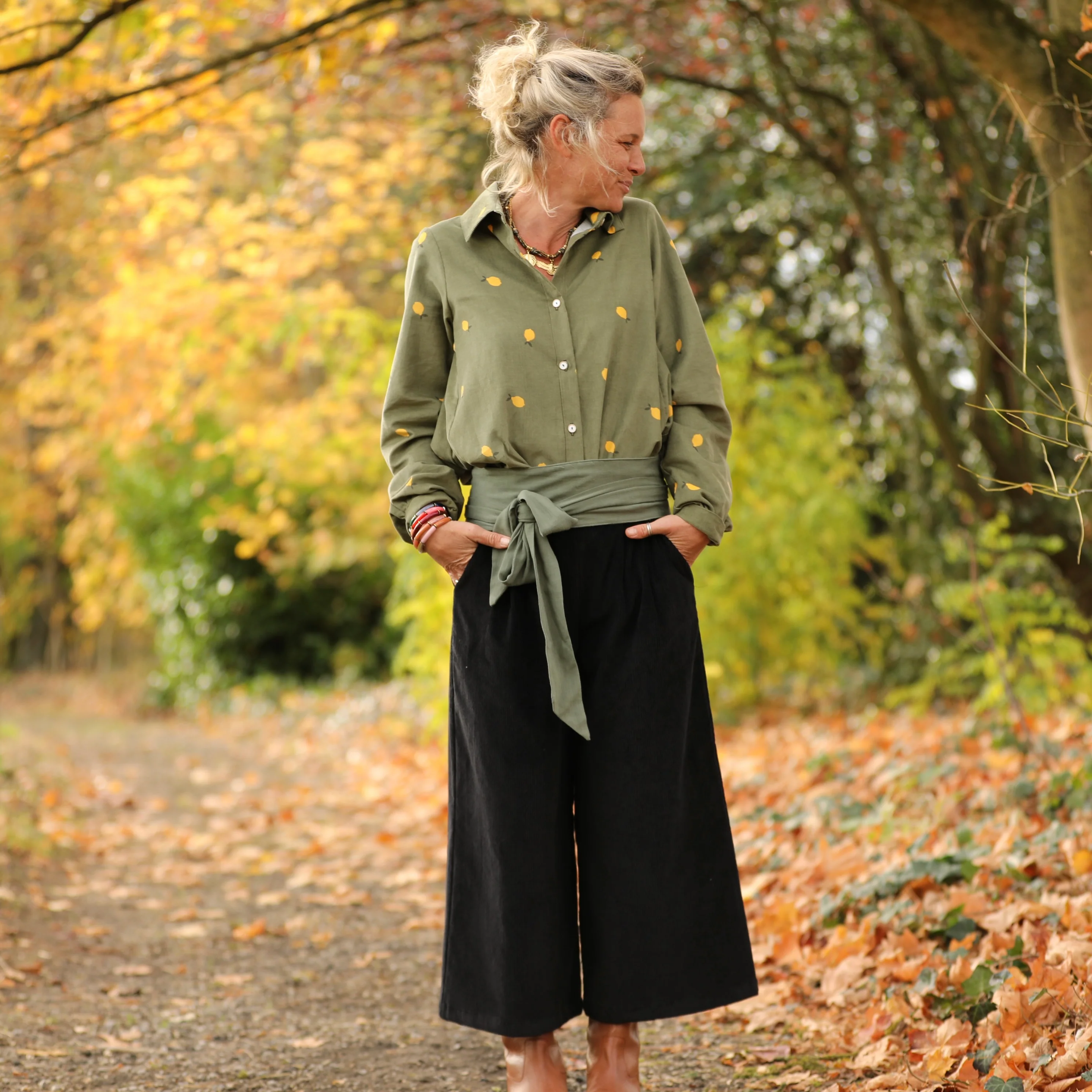 Chemise Caroline - Velours milleraies kaki citronné - Image 7