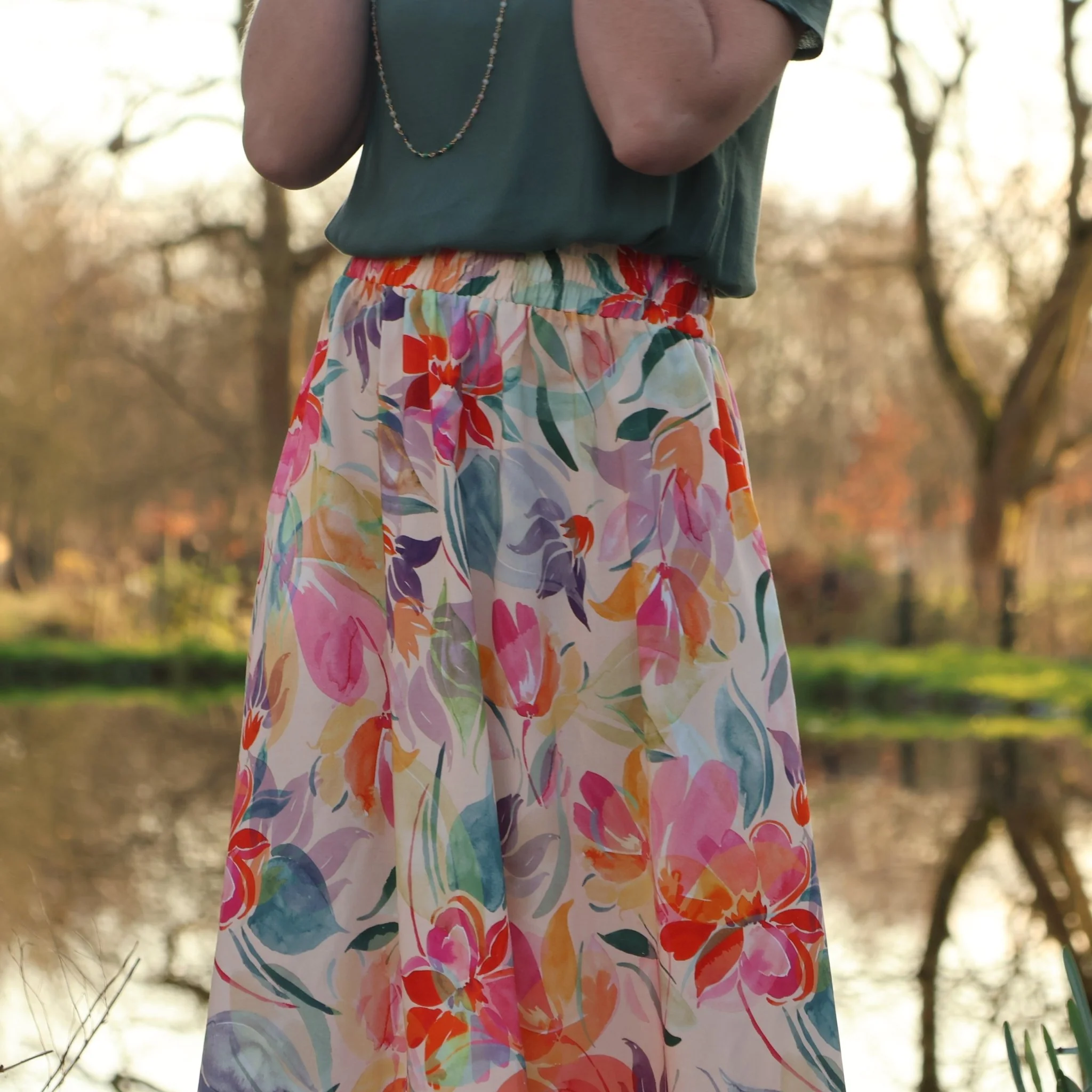 Jupe Tao viscose fleuri pastel - 92cm de hauteur - Image 5