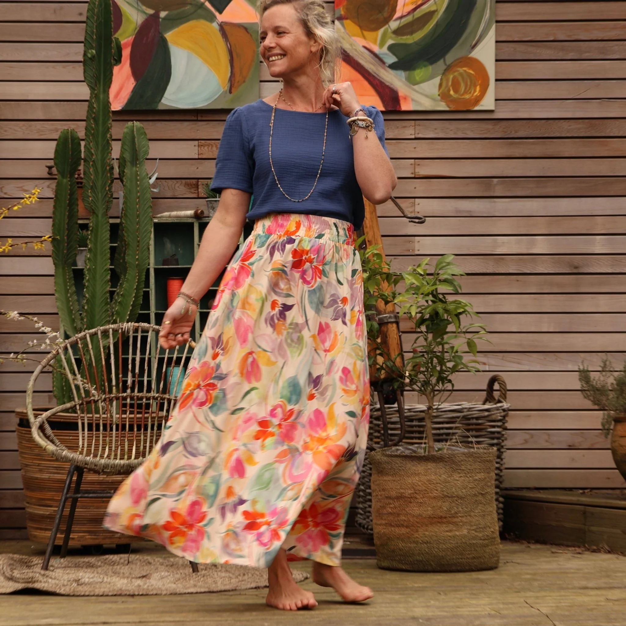 Jupe Tao viscose fleuri pastel - 92cm de hauteur - Image 8