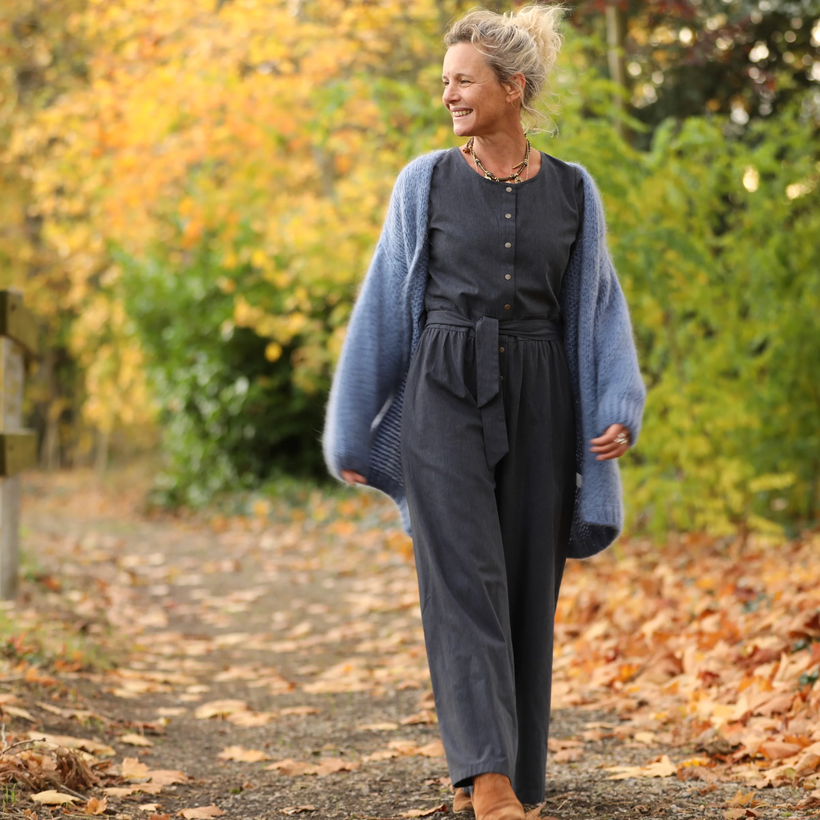 Combinaison Perla - flanelle de coton bleu ardoise chiné - Image 18