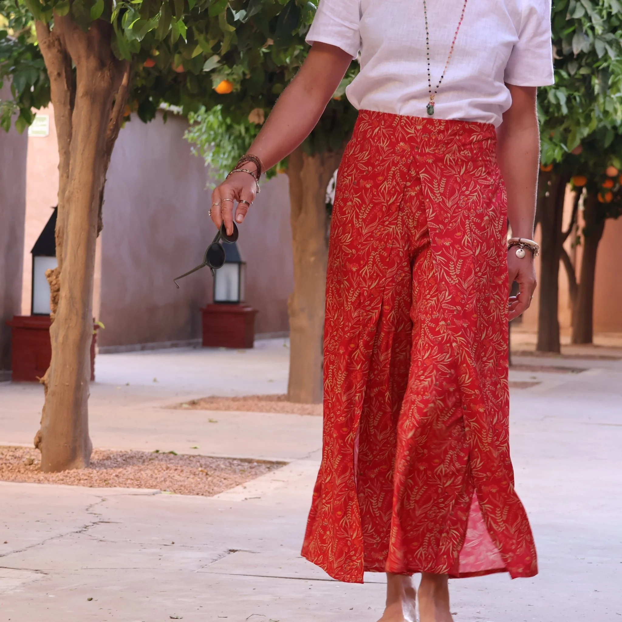 Pantalon drapé Mathilde - viscose fleuri rouge