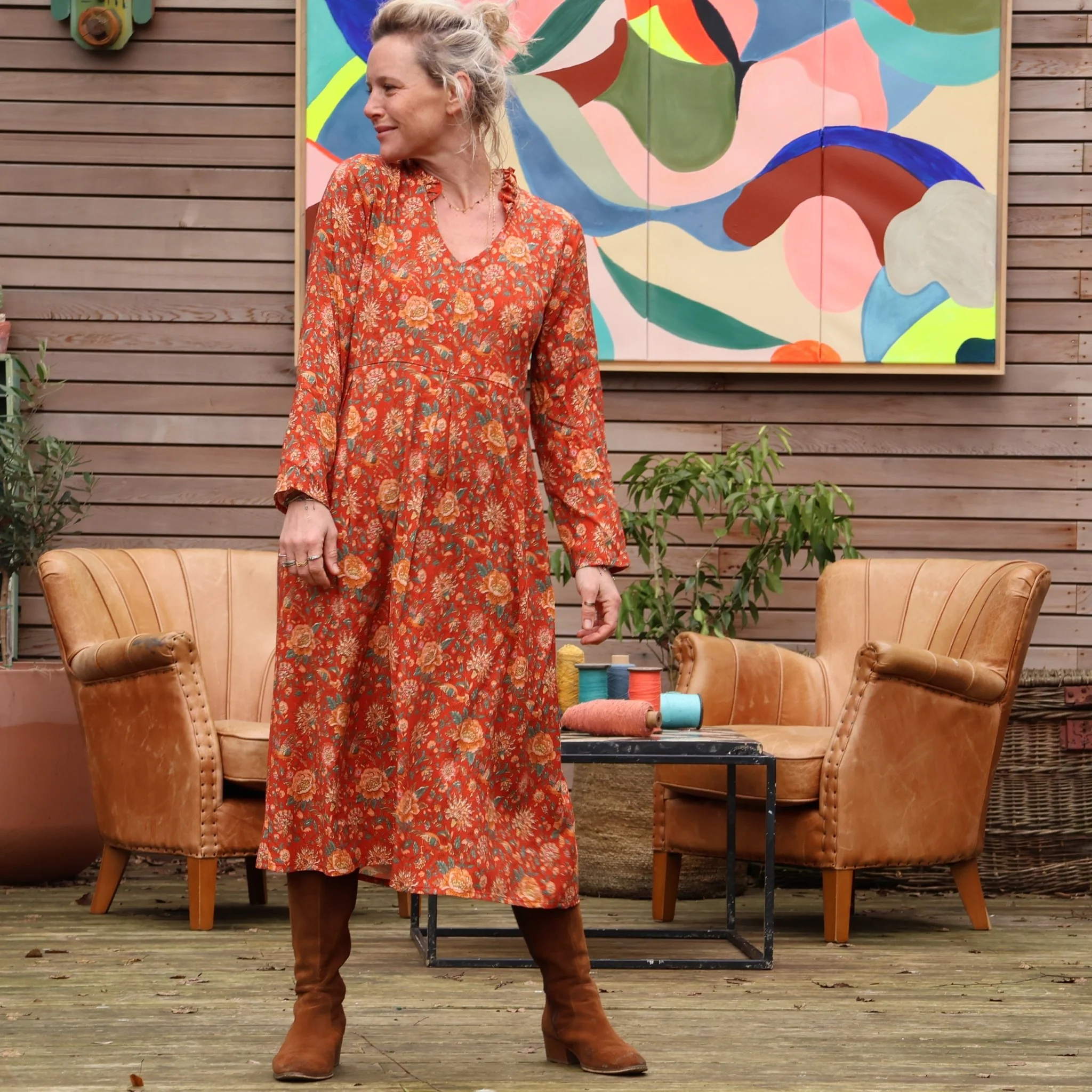 Robe Aria - viscose imprimé rouge crépuscule - Image 4