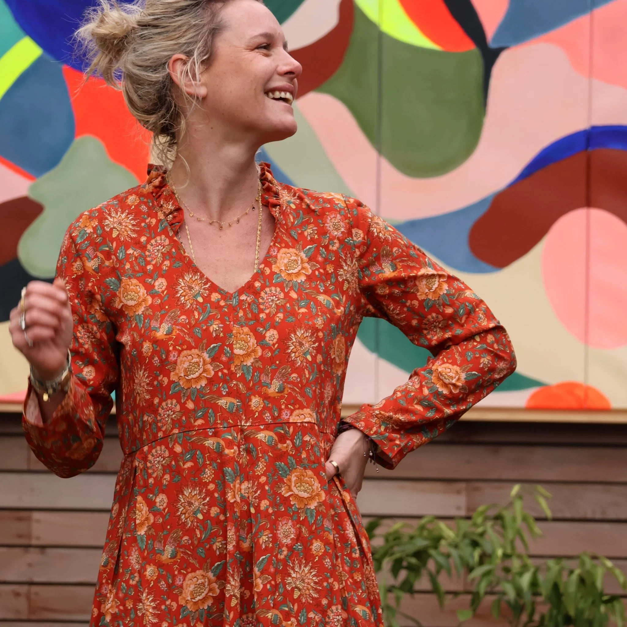 Robe Aria - viscose imprimé rouge crépuscule - Image 6