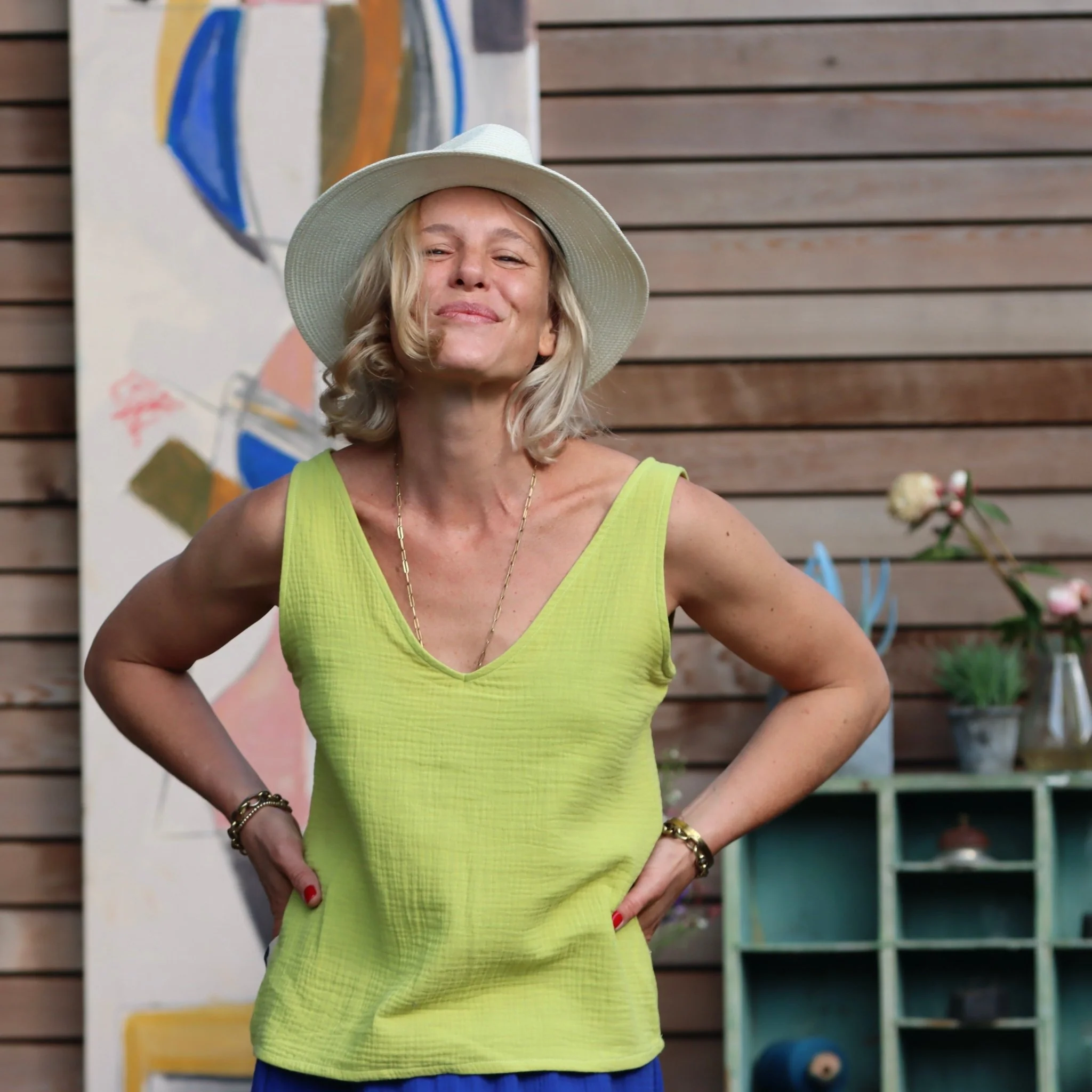 Débardeur Félicie - Double gaze de coton citron vert - Image 3