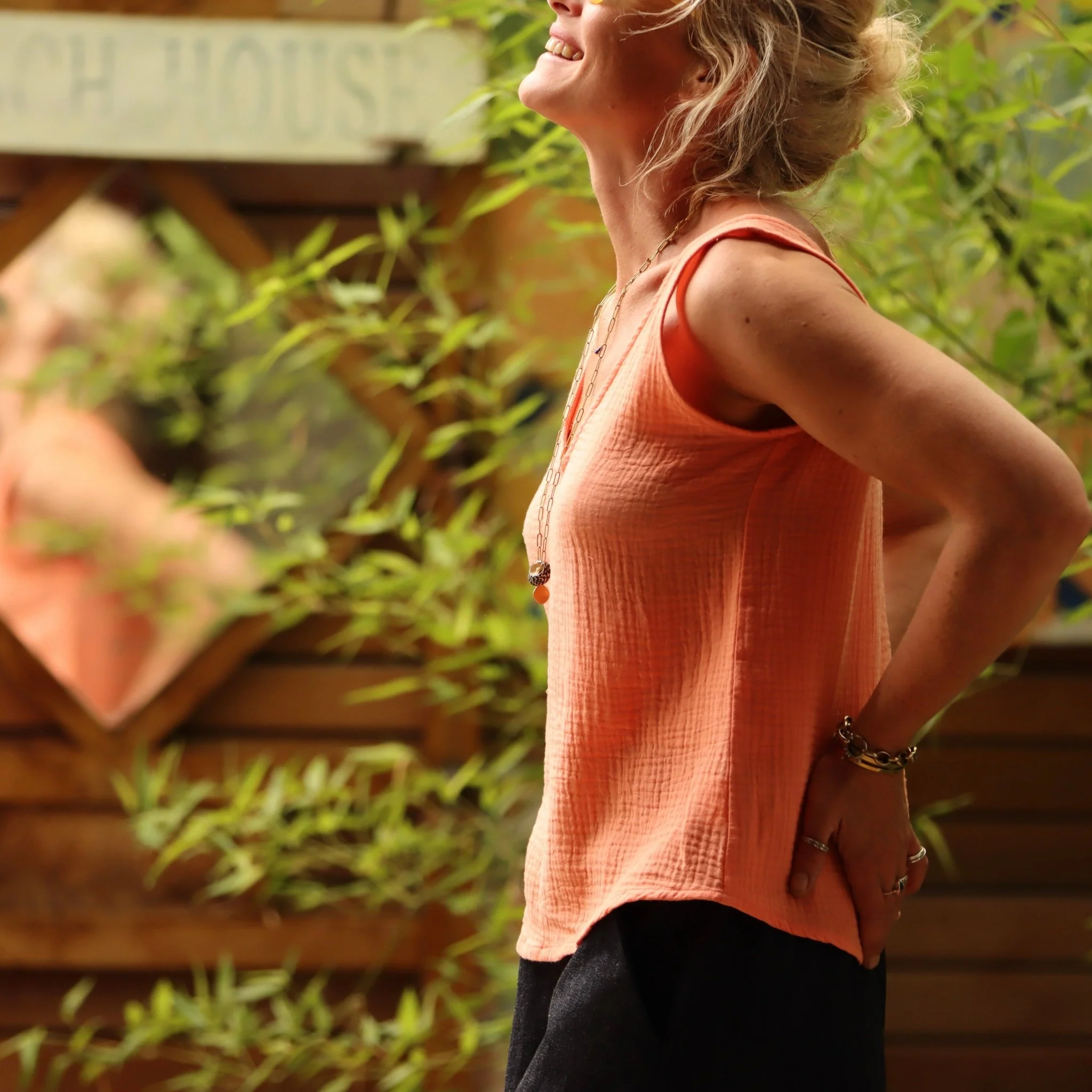 Débardeur Félicie - Double gaze de coton corail - Image 5