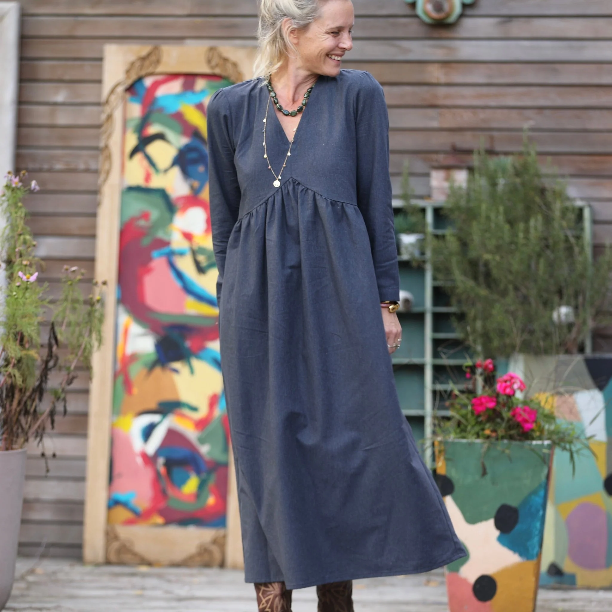 Robe Edonie manches longues - Flanelle de coton ardoise chiné - Image 6