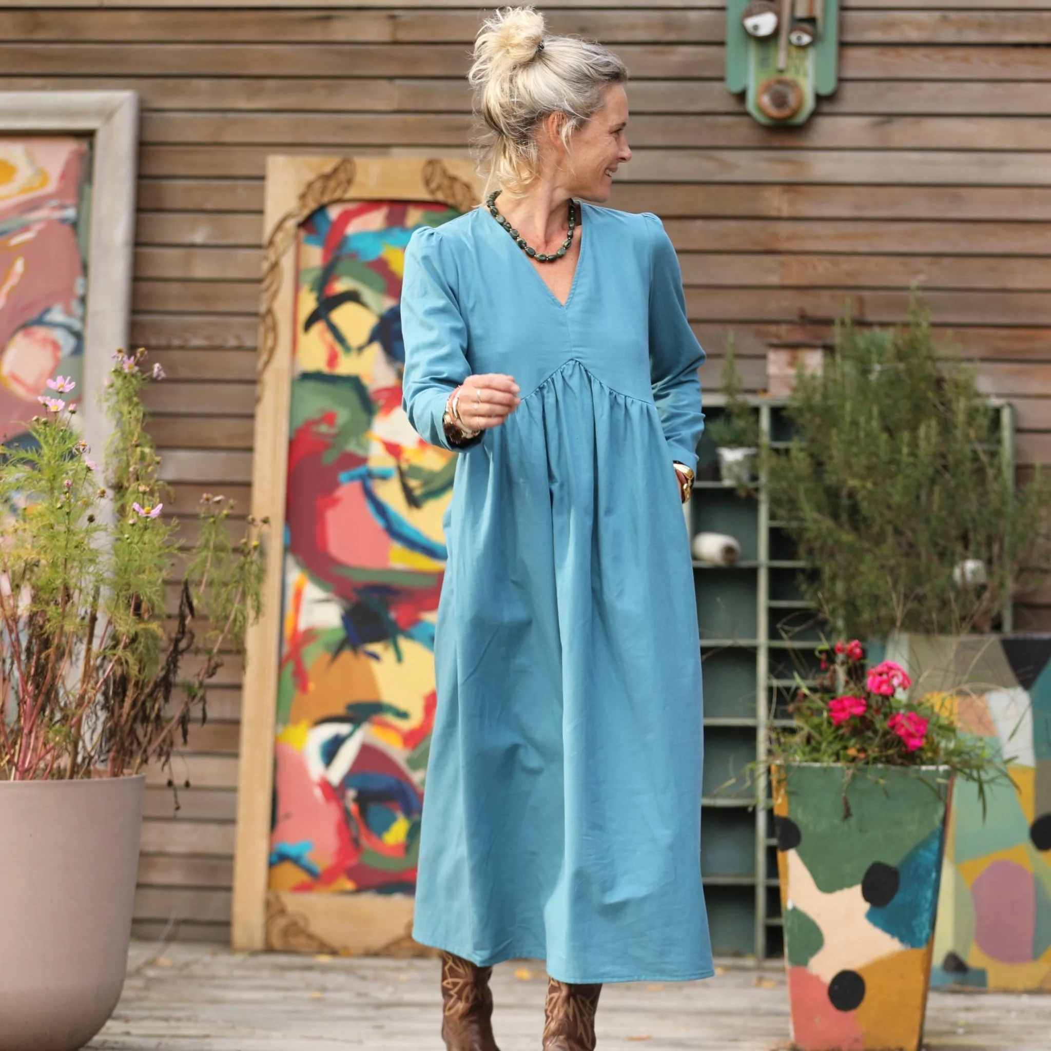 Robe Edonie manches longues - sergé de coton navy - Image 8