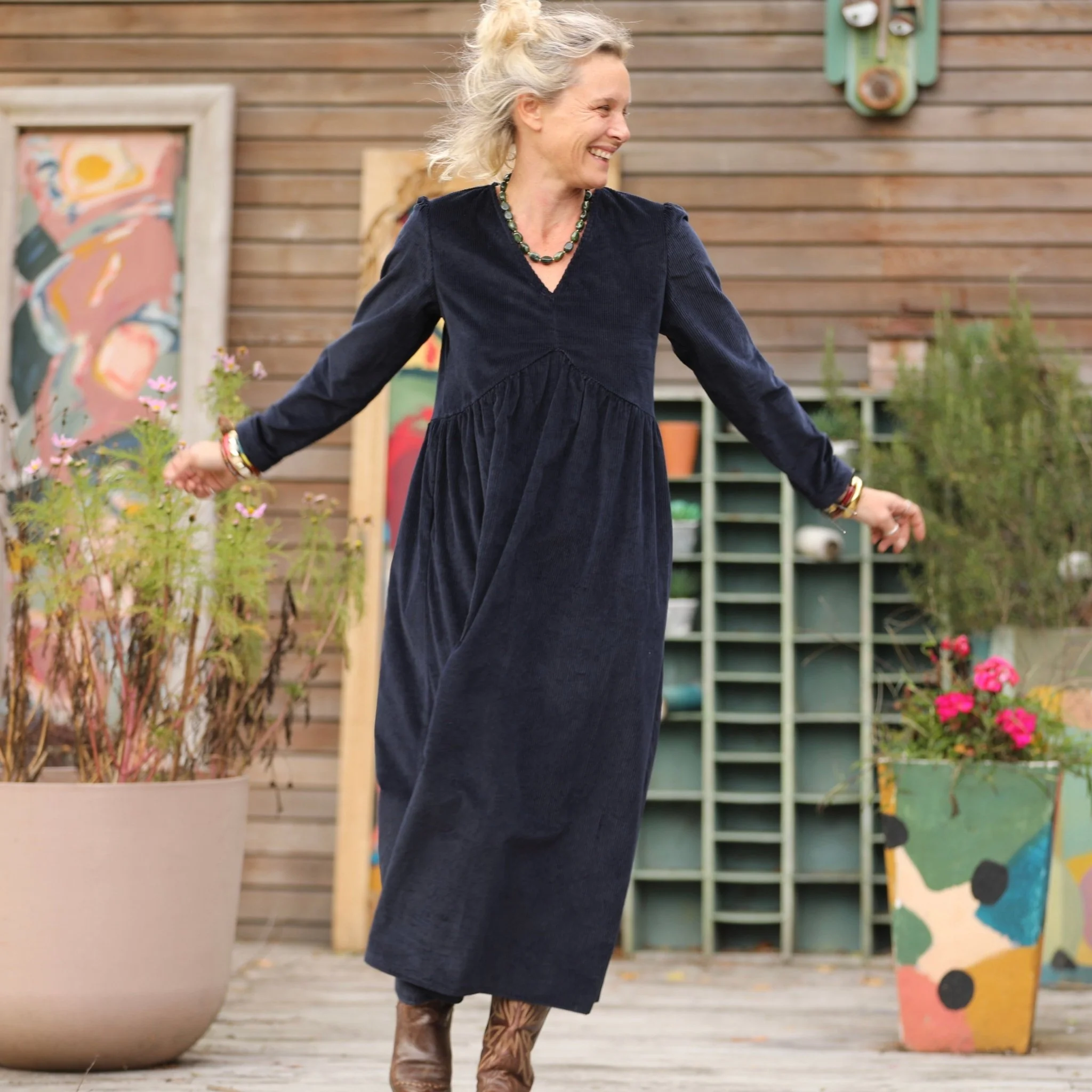 Robe Edonie manches longues - Velours côtelé marine