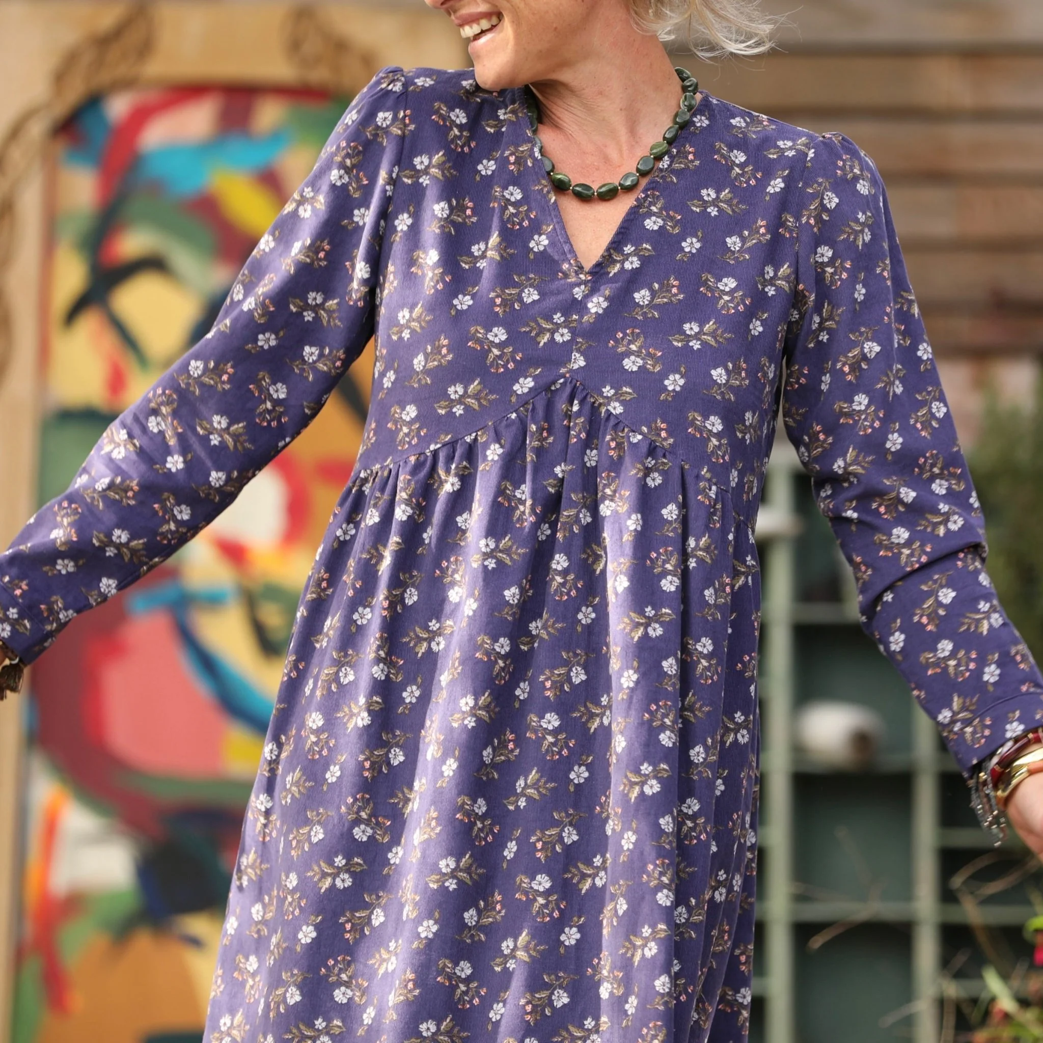 Robe Edonie manches longues - Velours milleraies Éclats de myosotis - Image 3