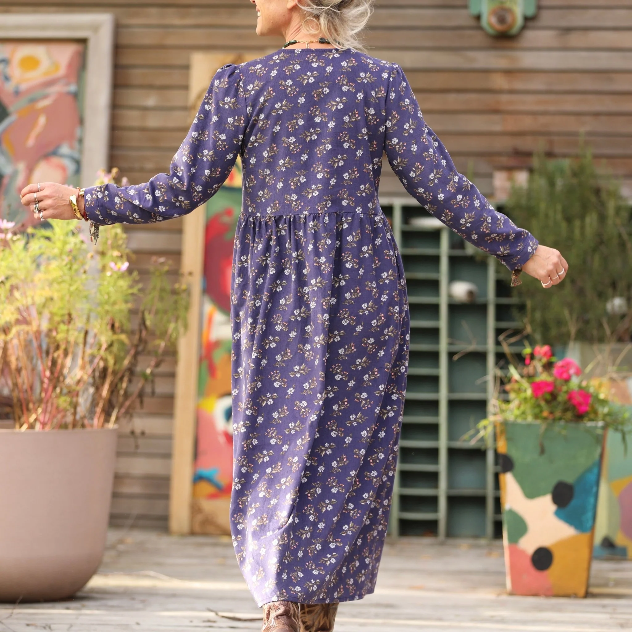 Robe Edonie manches longues - Velours milleraies Éclats de myosotis - Image 4