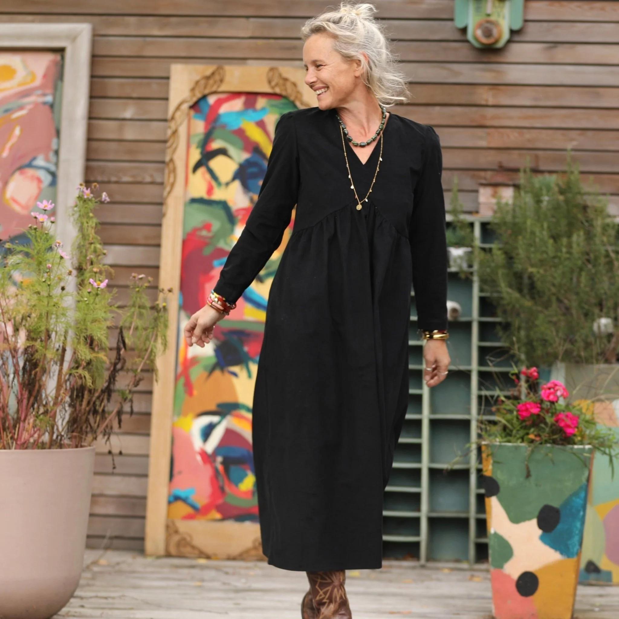 Robe Edonie manches longues - Velours milleraies noir