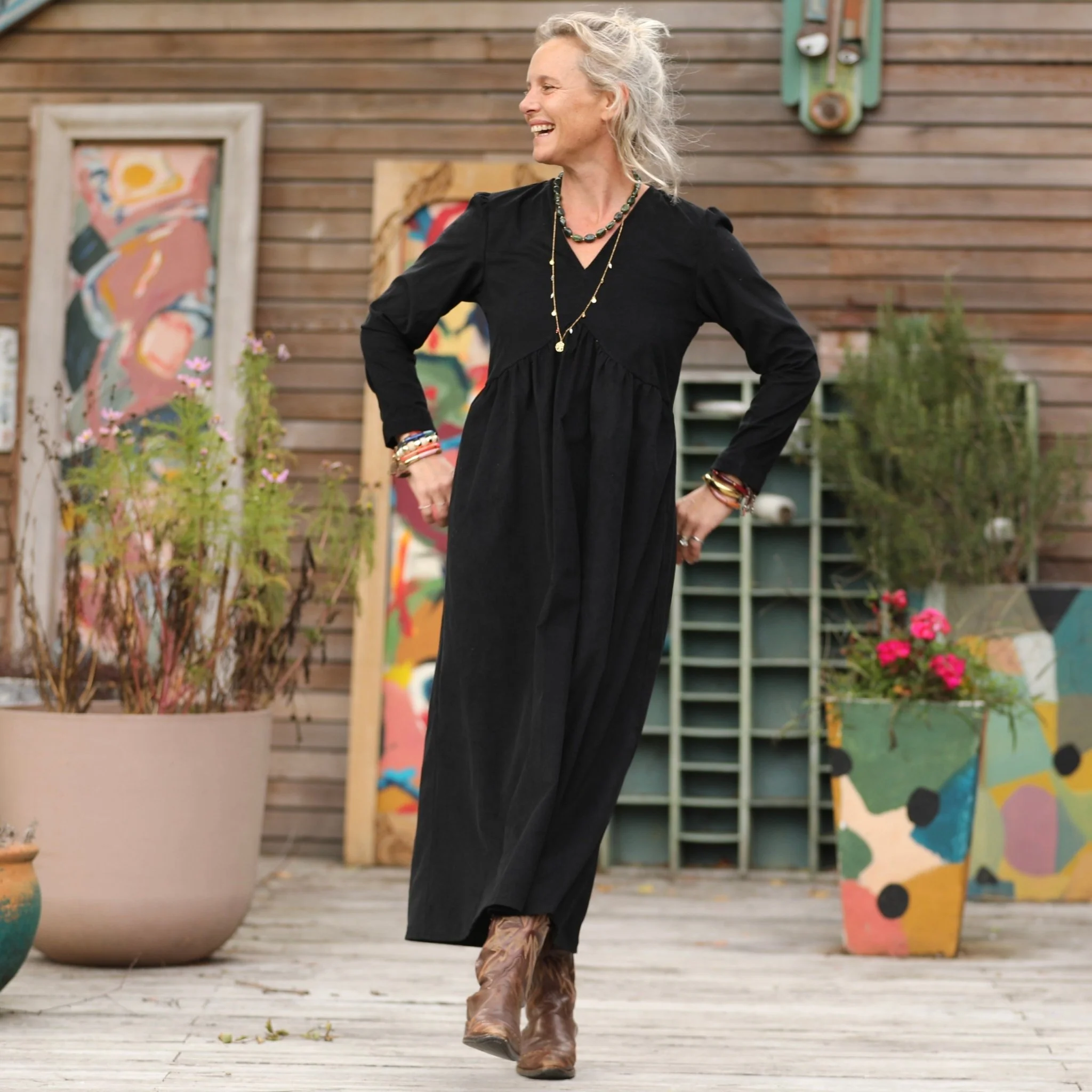 Robe Edonie manches longues - Velours milleraies noir - Image 2