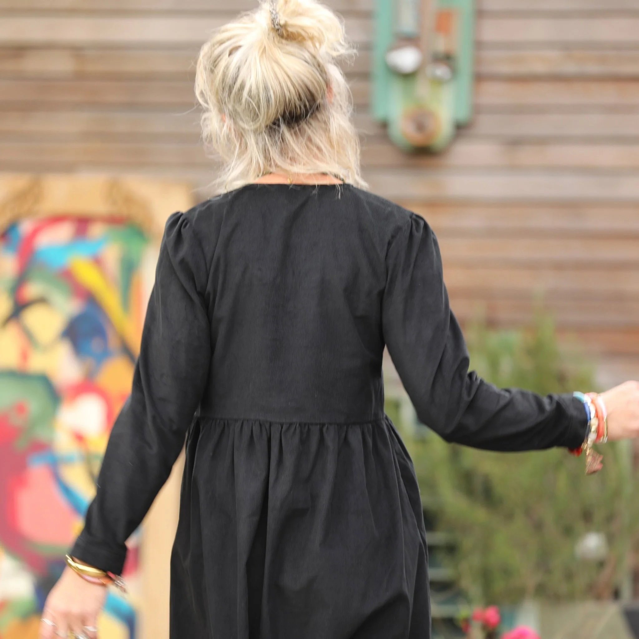 Robe Edonie manches longues - Velours milleraies noir - Image 4