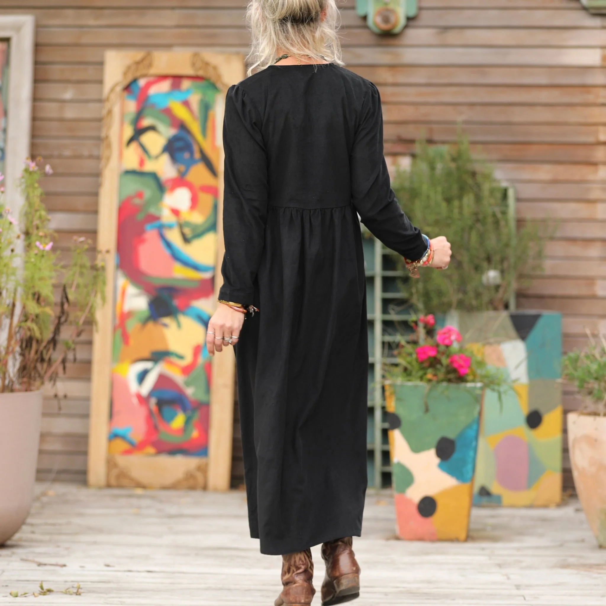Robe Edonie manches longues - Velours milleraies noir - Image 5