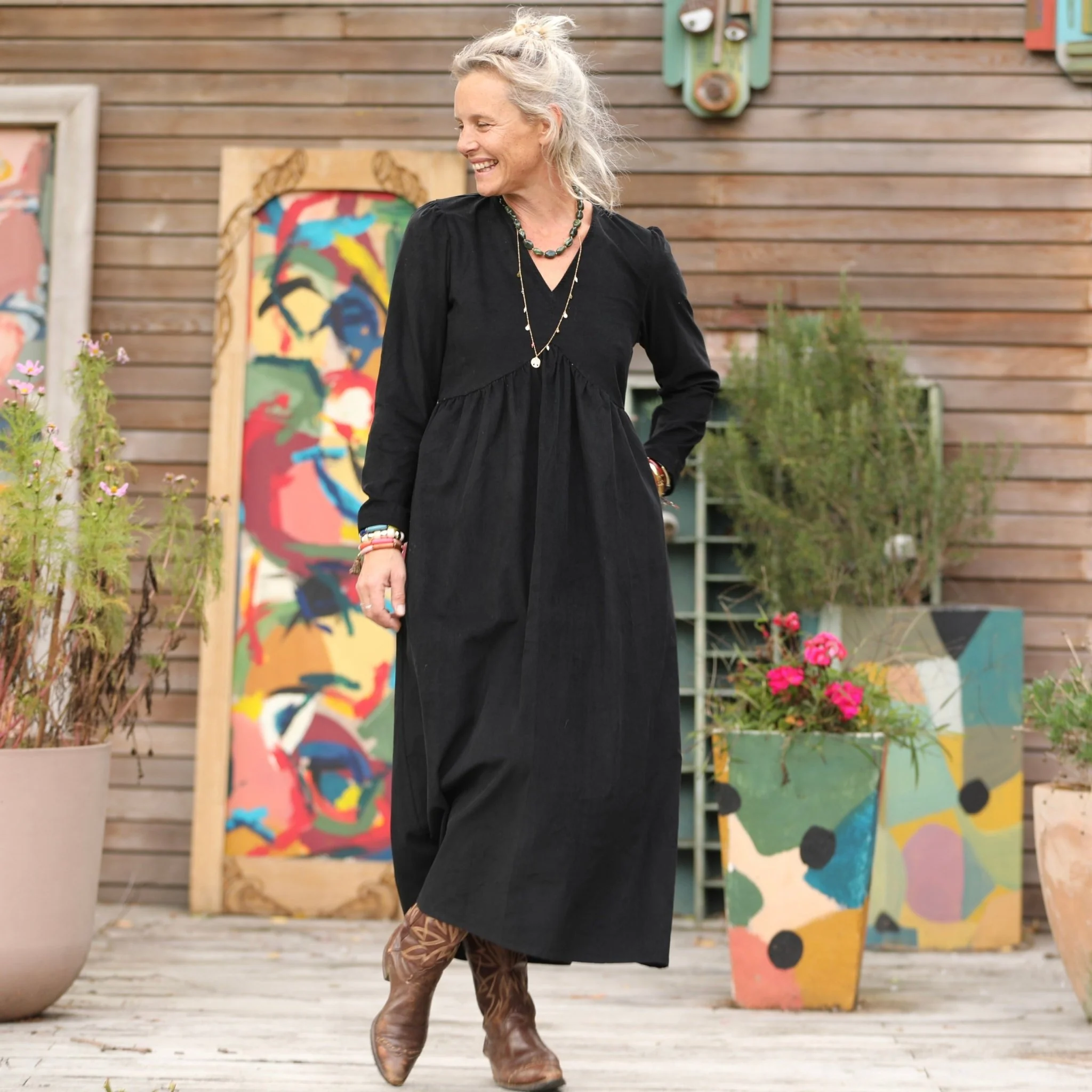 Robe Edonie manches longues - Velours milleraies noir - Image 7