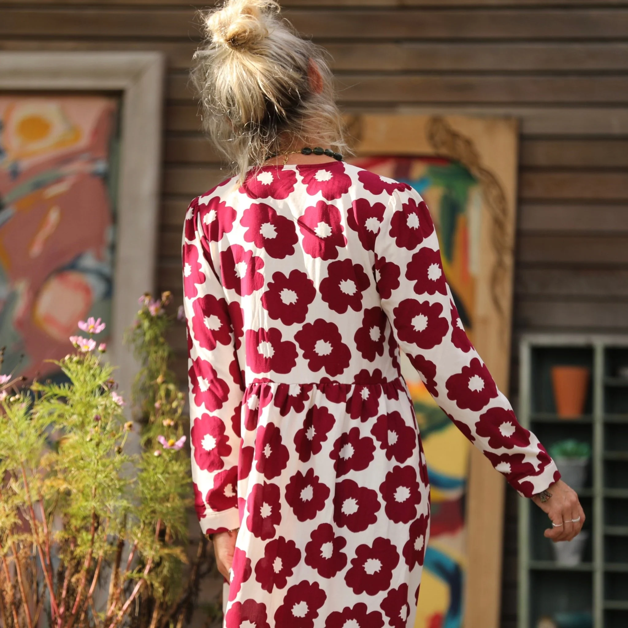 Robe Edonie manches longues - Viscose Fleur Grenade - Image 4