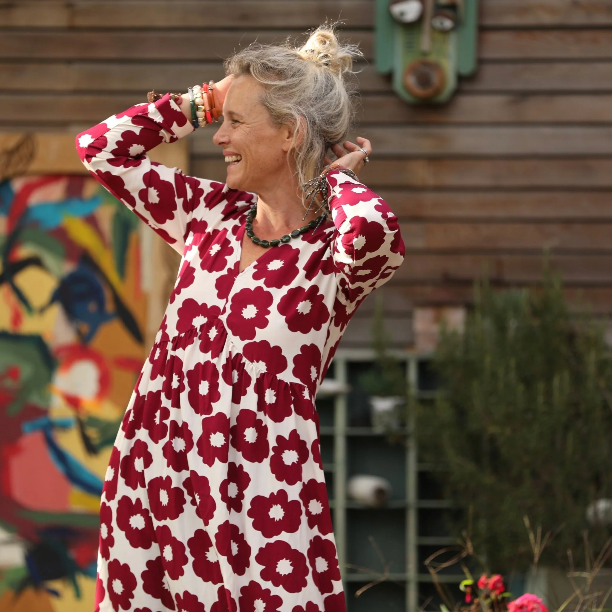 Robe Edonie manches longues - Viscose Fleur Grenade - Image 6