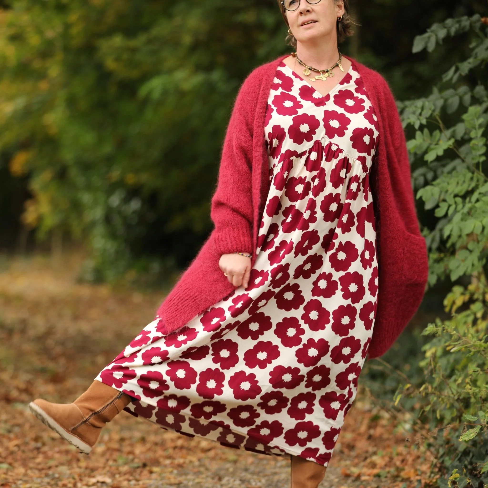 Robe Edonie manches longues - Viscose Fleur Grenade - Image 8