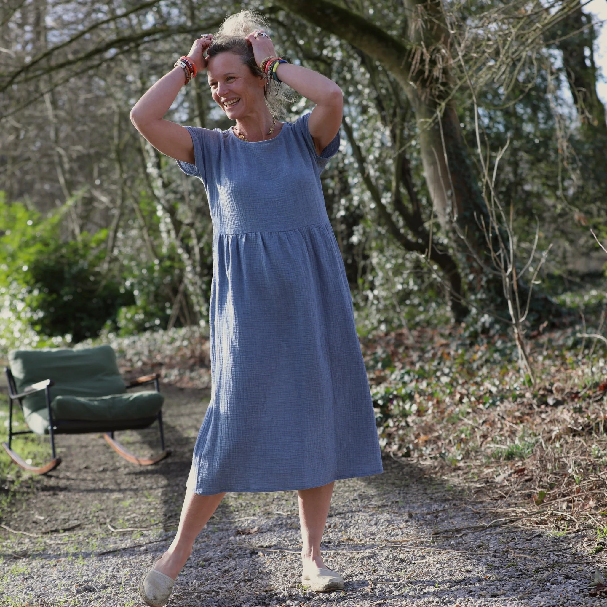 Robe Elsie - double gaze de coton bleu chiné - Image 10