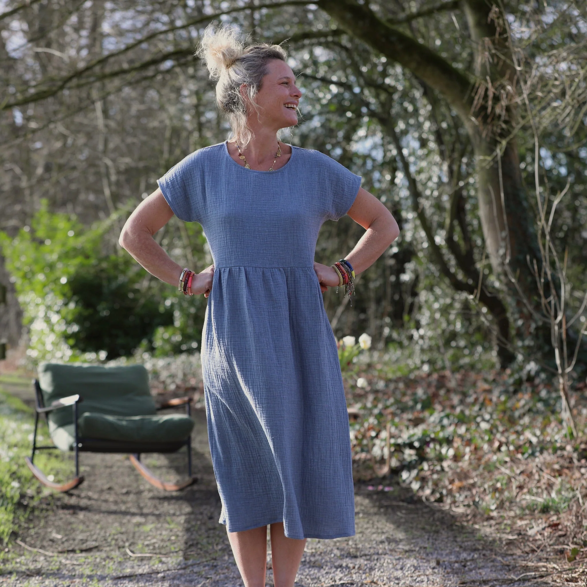 Robe Elsie - double gaze de coton bleu chiné - Image 11