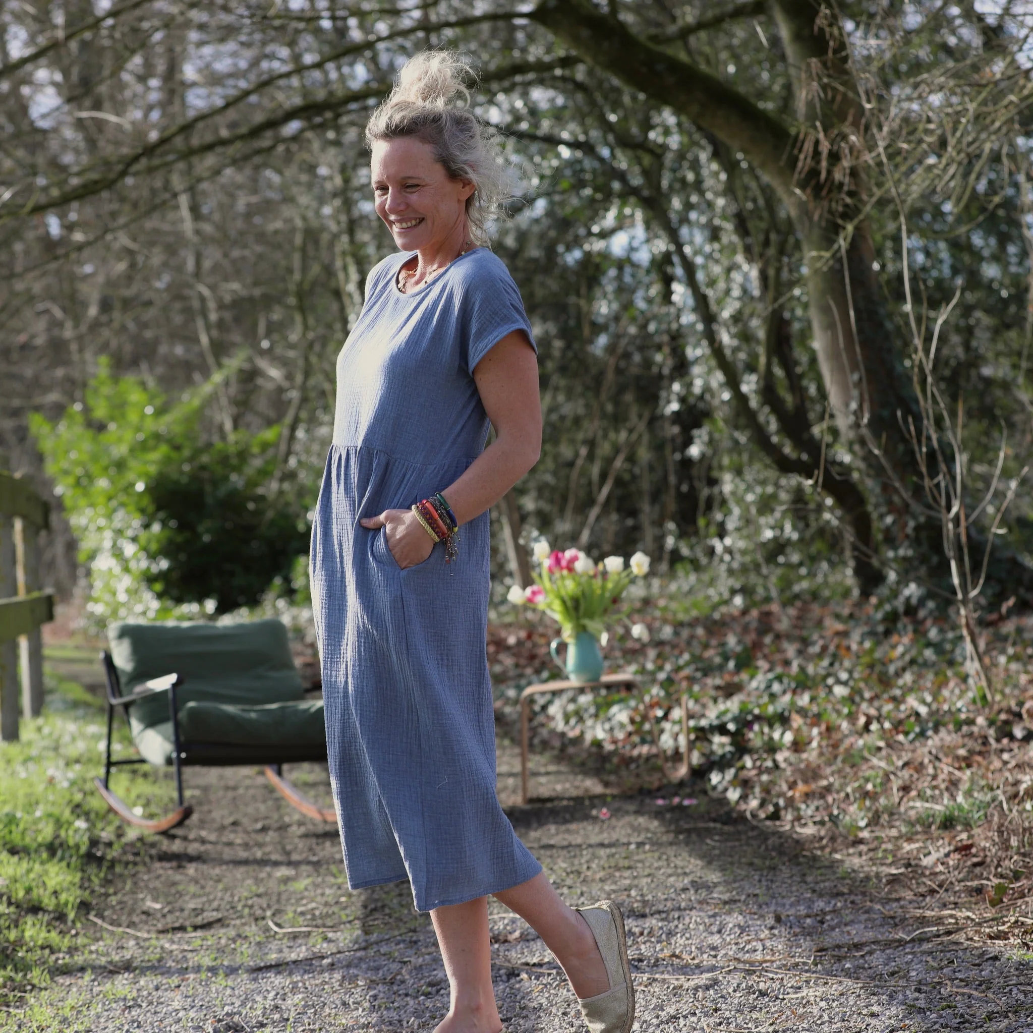 Robe Elsie - double gaze de coton bleu chiné - Image 12