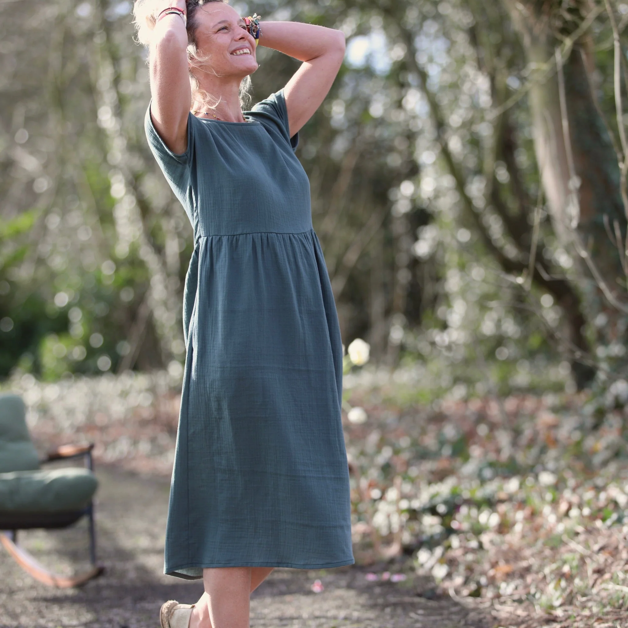 Robe Elsie - double gaze de coton vert eucalyptus - Image 8