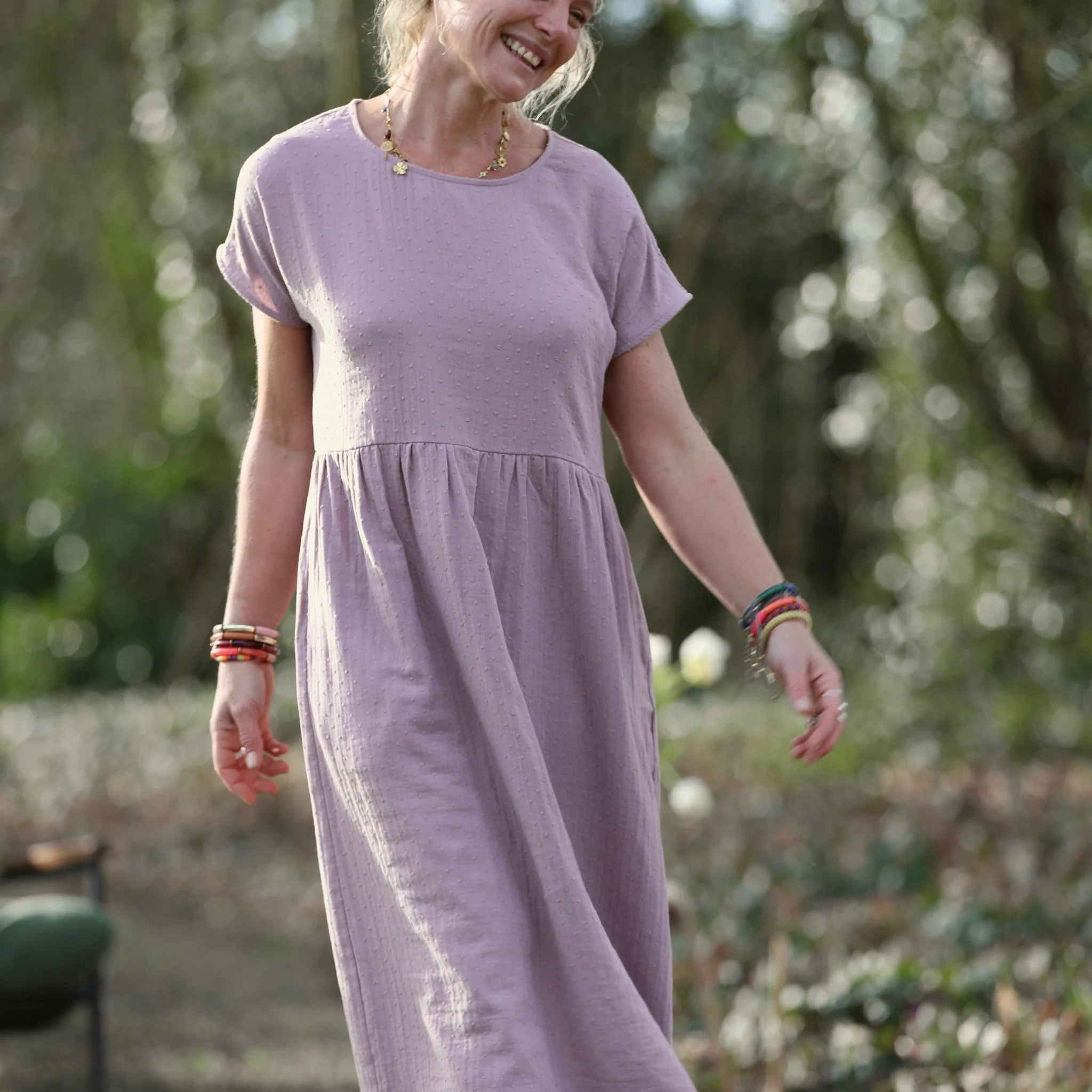 Robe Elsie - double gaze de coton plumetis bois de rose - Image 5