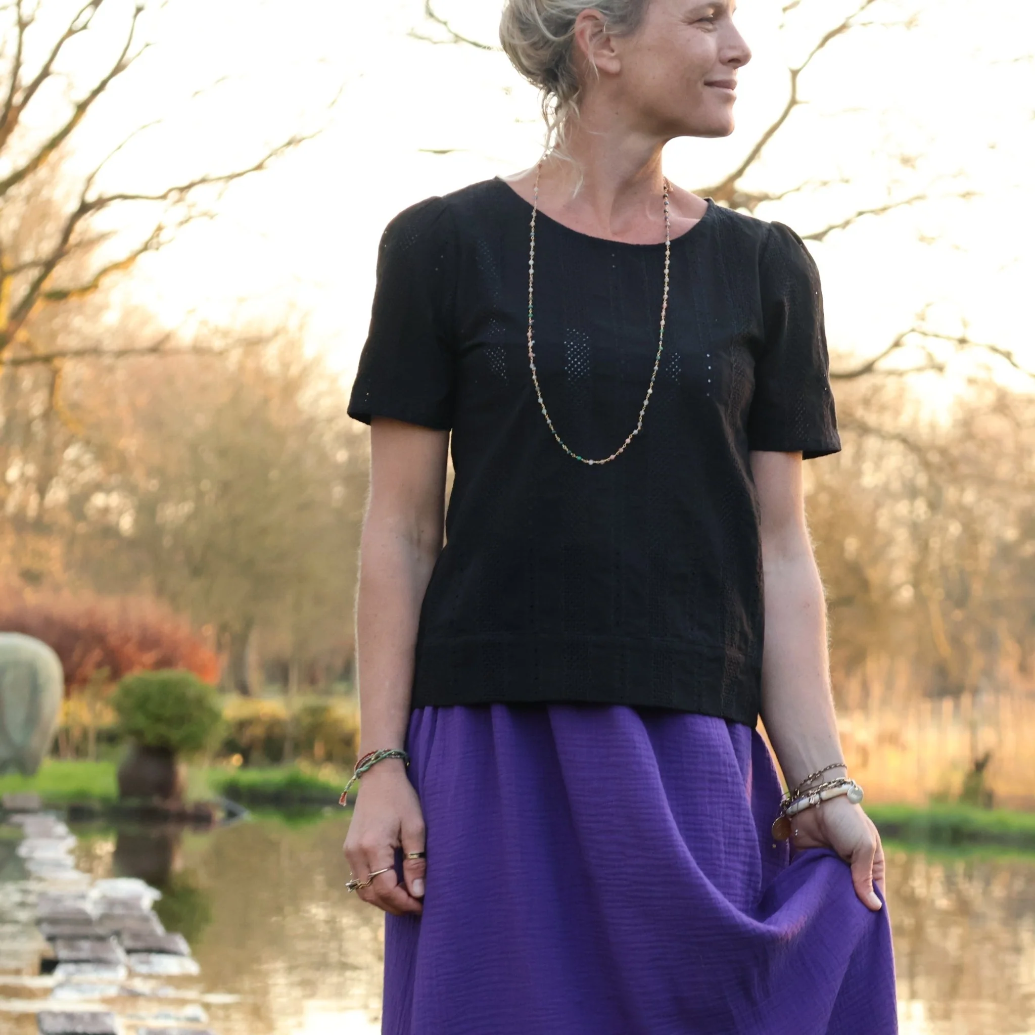 Blouse Eulalie col rond - manches courtes- broderie de coton noire - Image 3