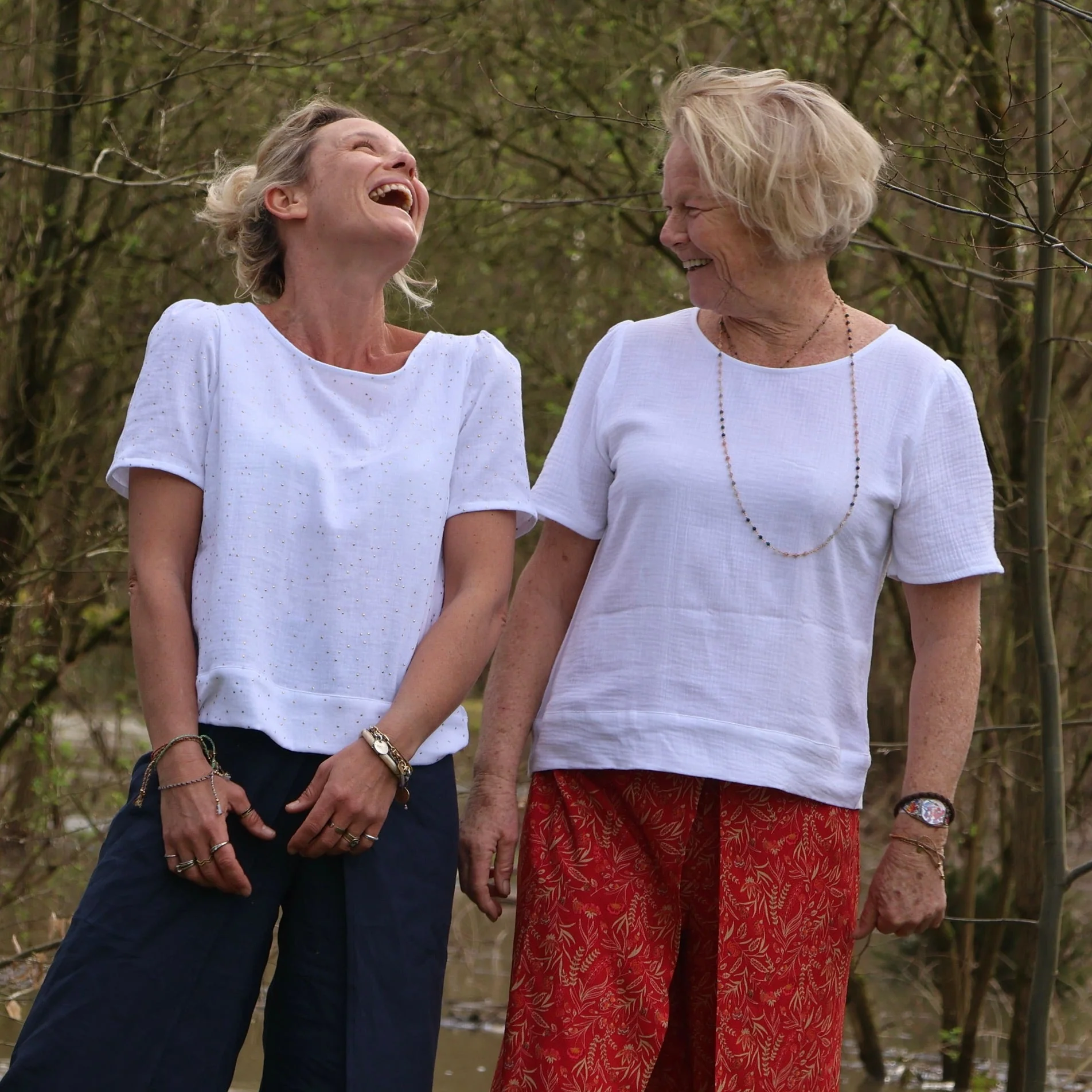 Blouse Eulalie col rond - manches courtes - double gaze de coton blanche - Image 4