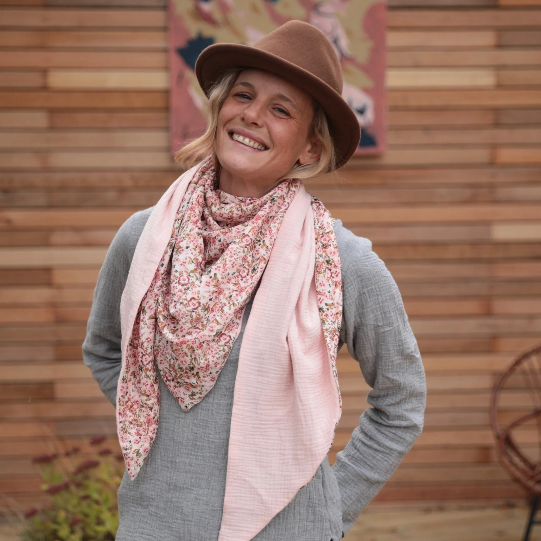 Foulard Opaline - rose mille fleurs / rose pale - Image 3