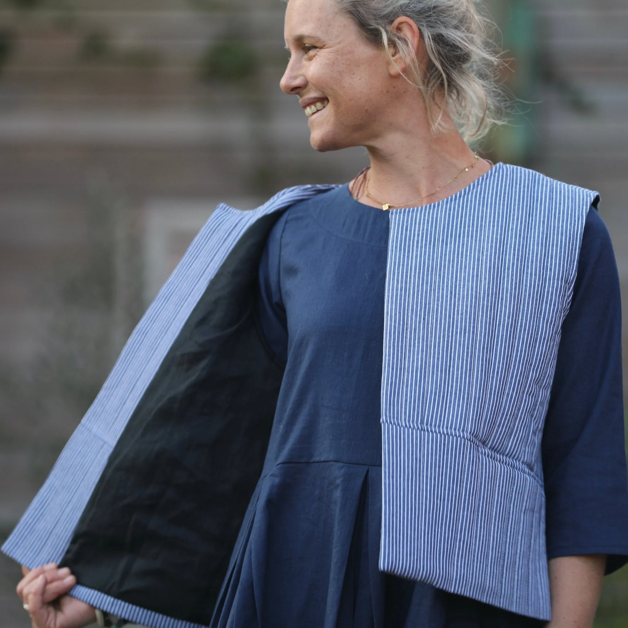 Gilet Basile coton matelassé rayée marine/blanc - Image 8