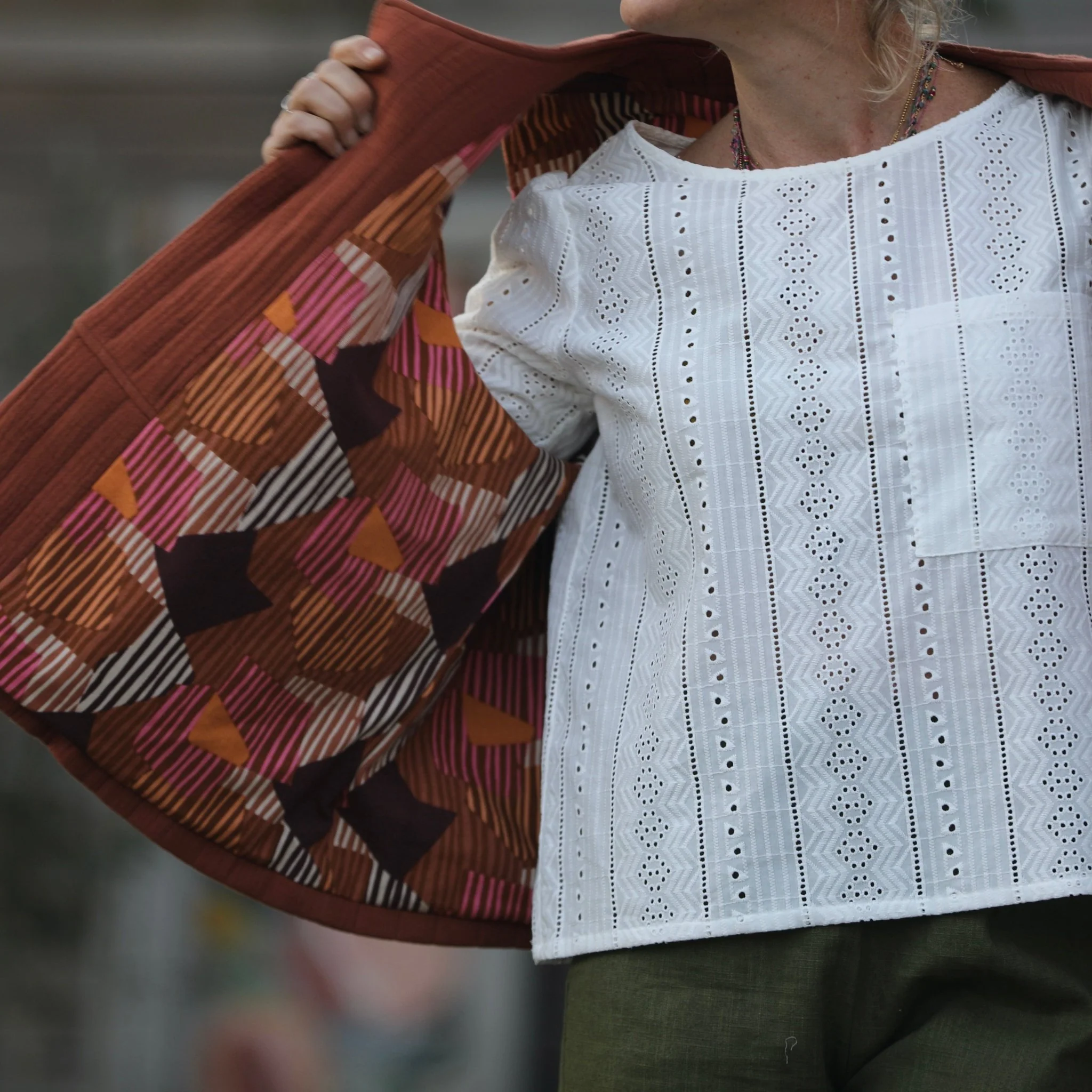 Gilet Basile en double gaze de coton écureuil matelassé/toile arty - Image 6