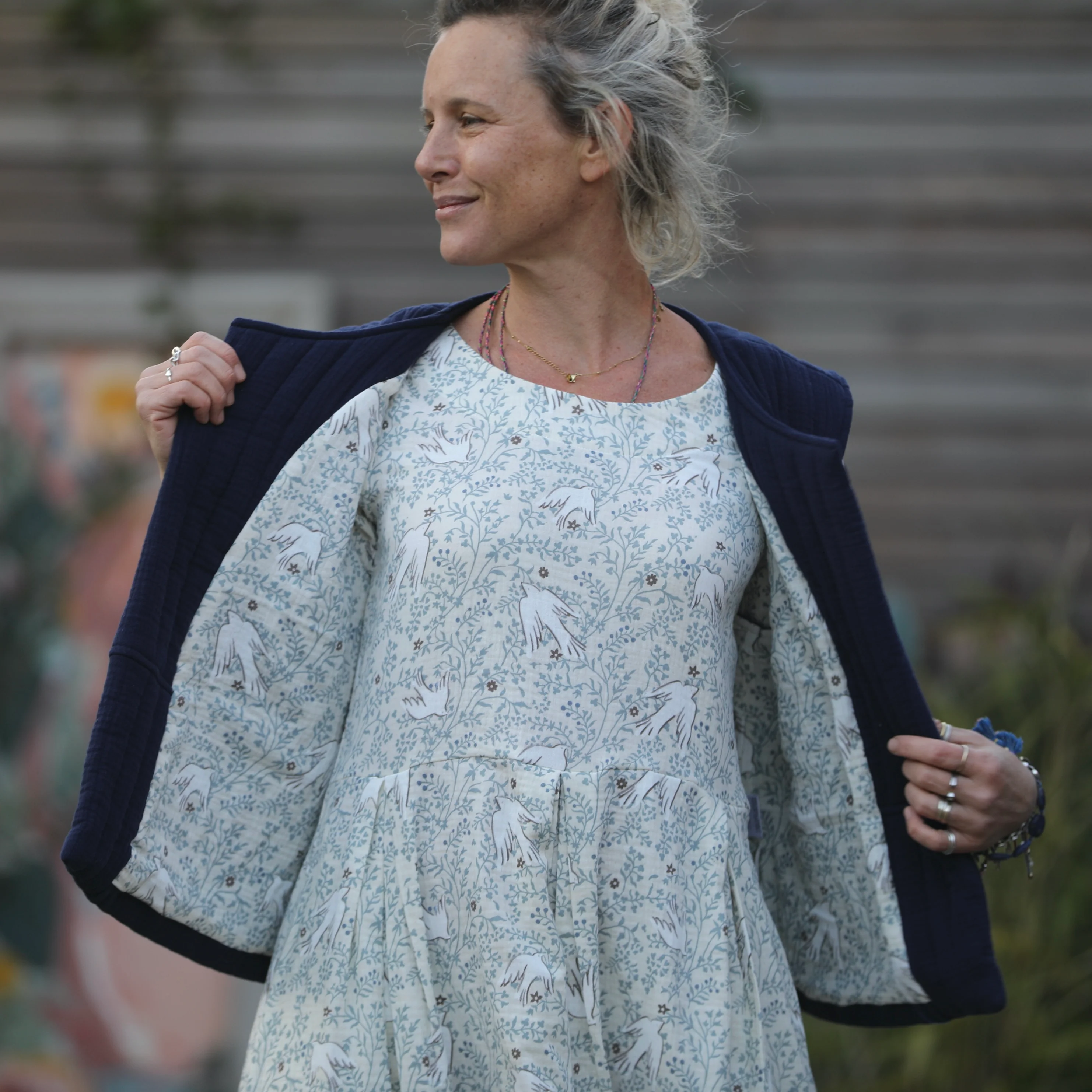 Gilet Basile matelassé en double gaze de coton bleu nuit - Image 9
